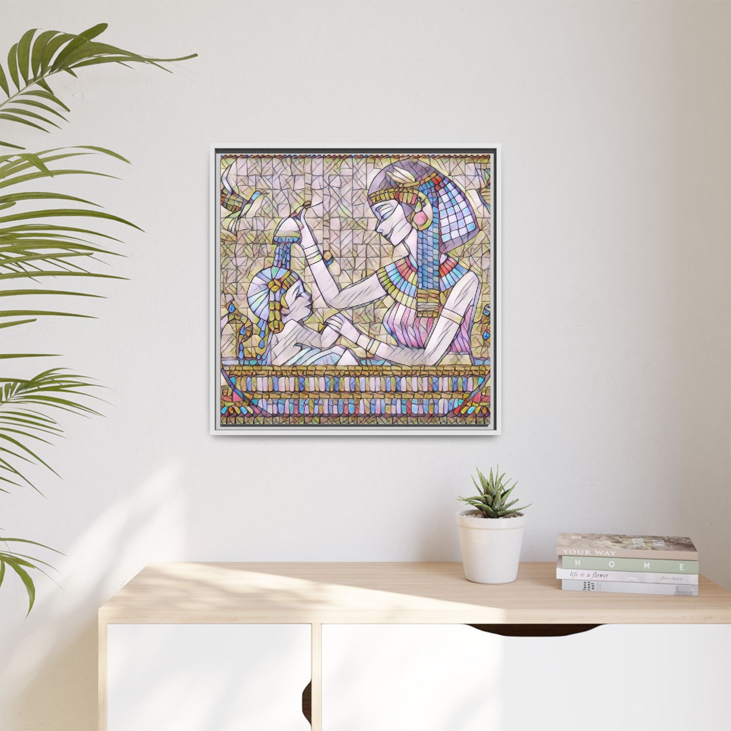 Egyptian Mosaic Mother & Child Framed Matte Canvas