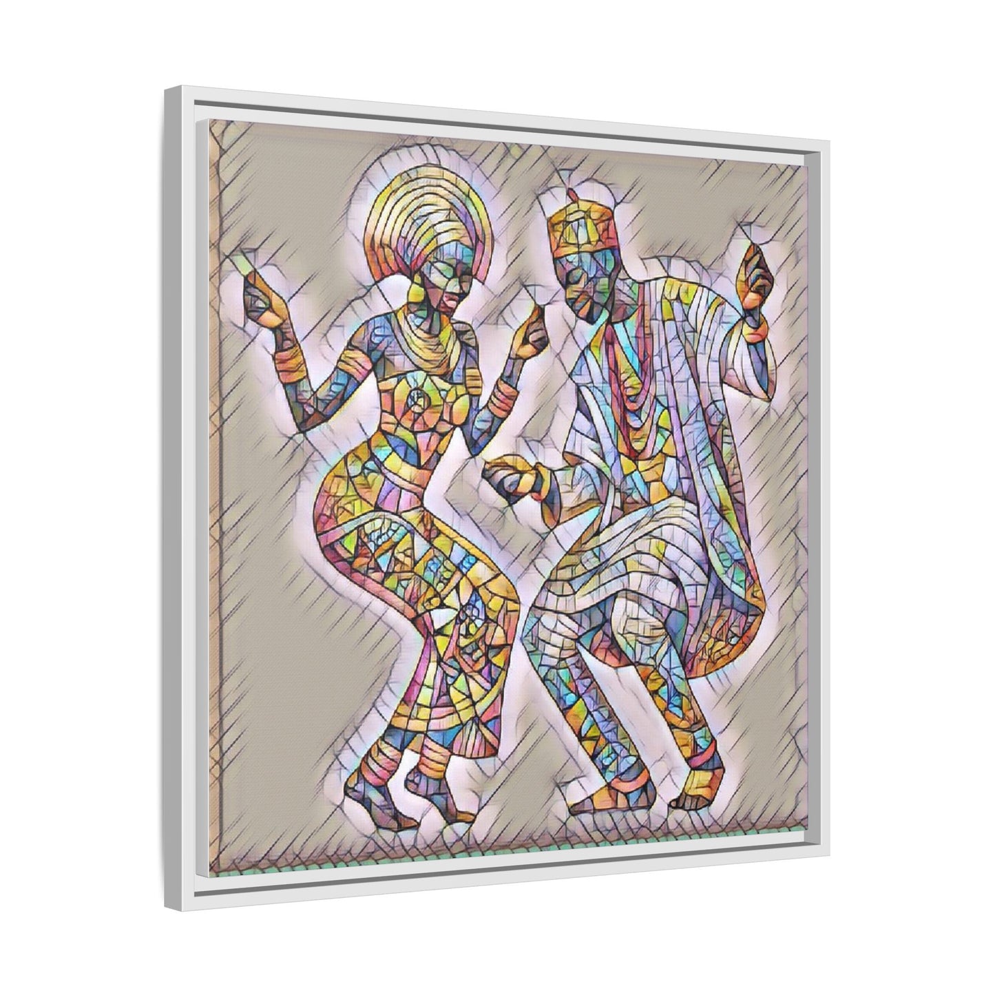 Afrobeat Dancers Framed Canvas Art — Colorful Mosaic African Dance Print