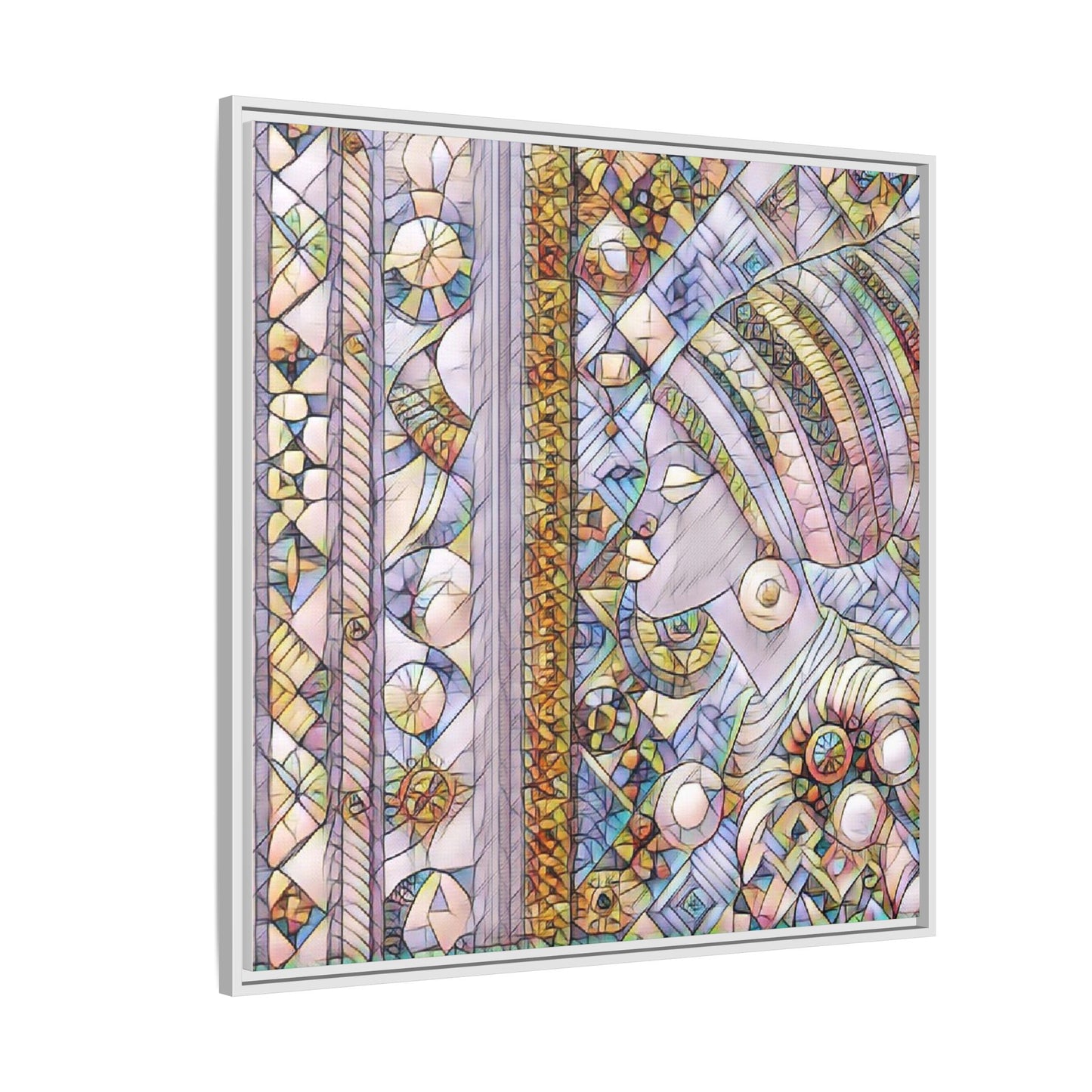 Afrocentric Stained-Glass Portrait Matte Framed Canvas