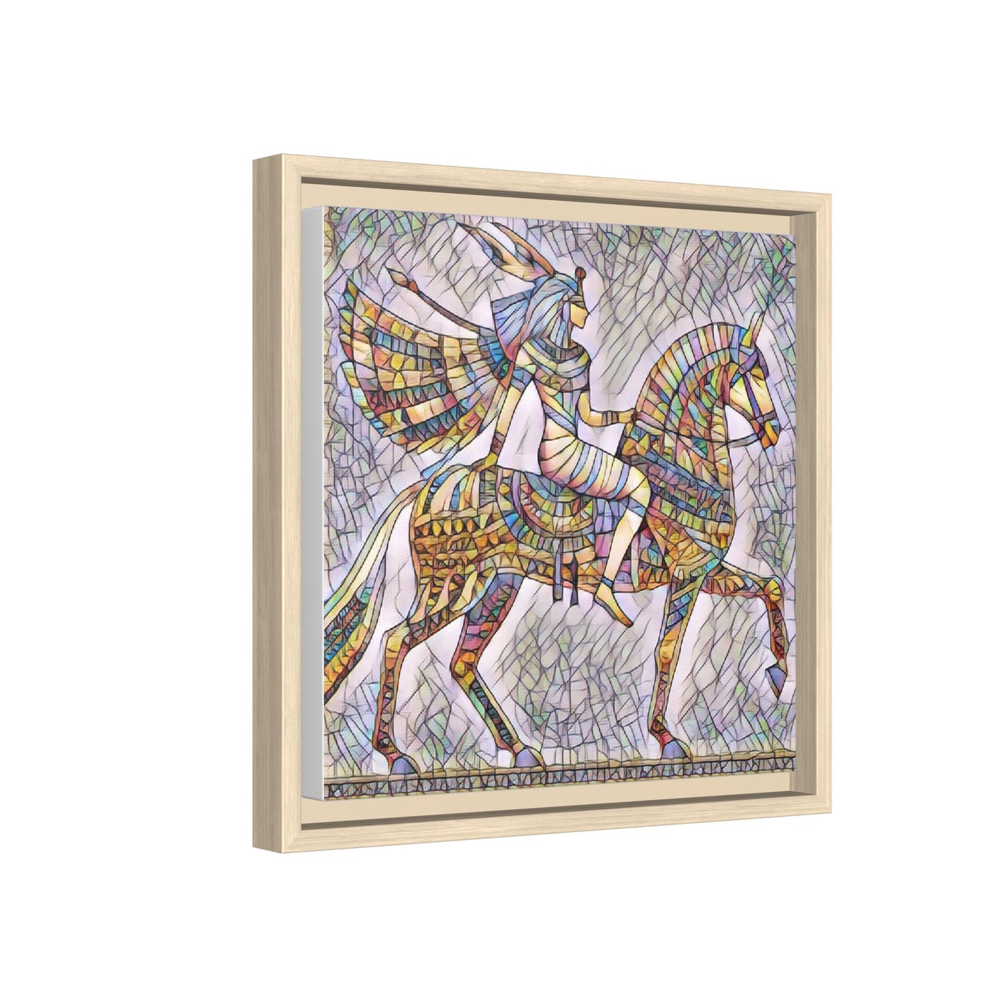 Stained-Glass Style Egyptian Horseman Framed Canvas Print