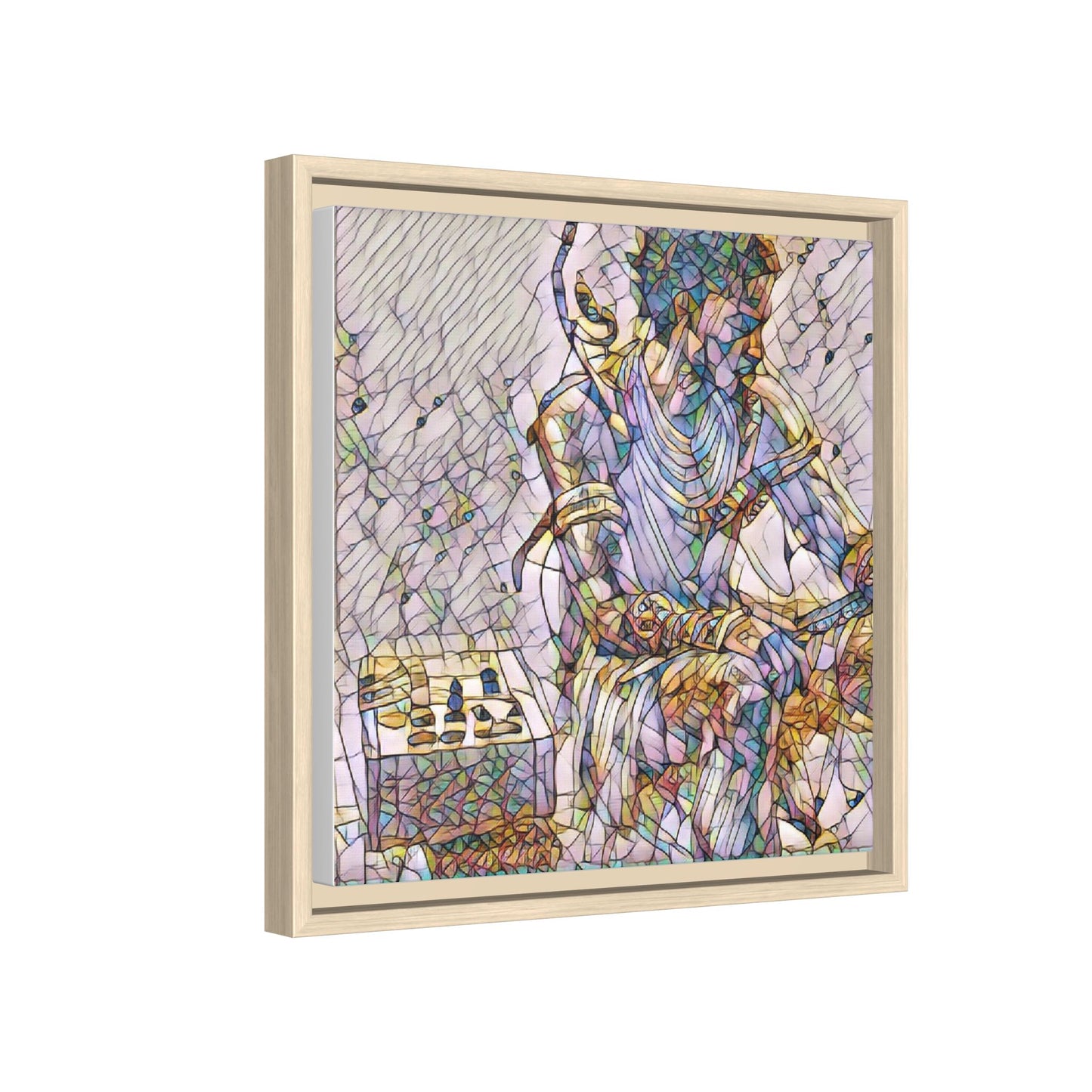 Framed Matte Canvas Art — Abstract Stained-Glass Chess Player