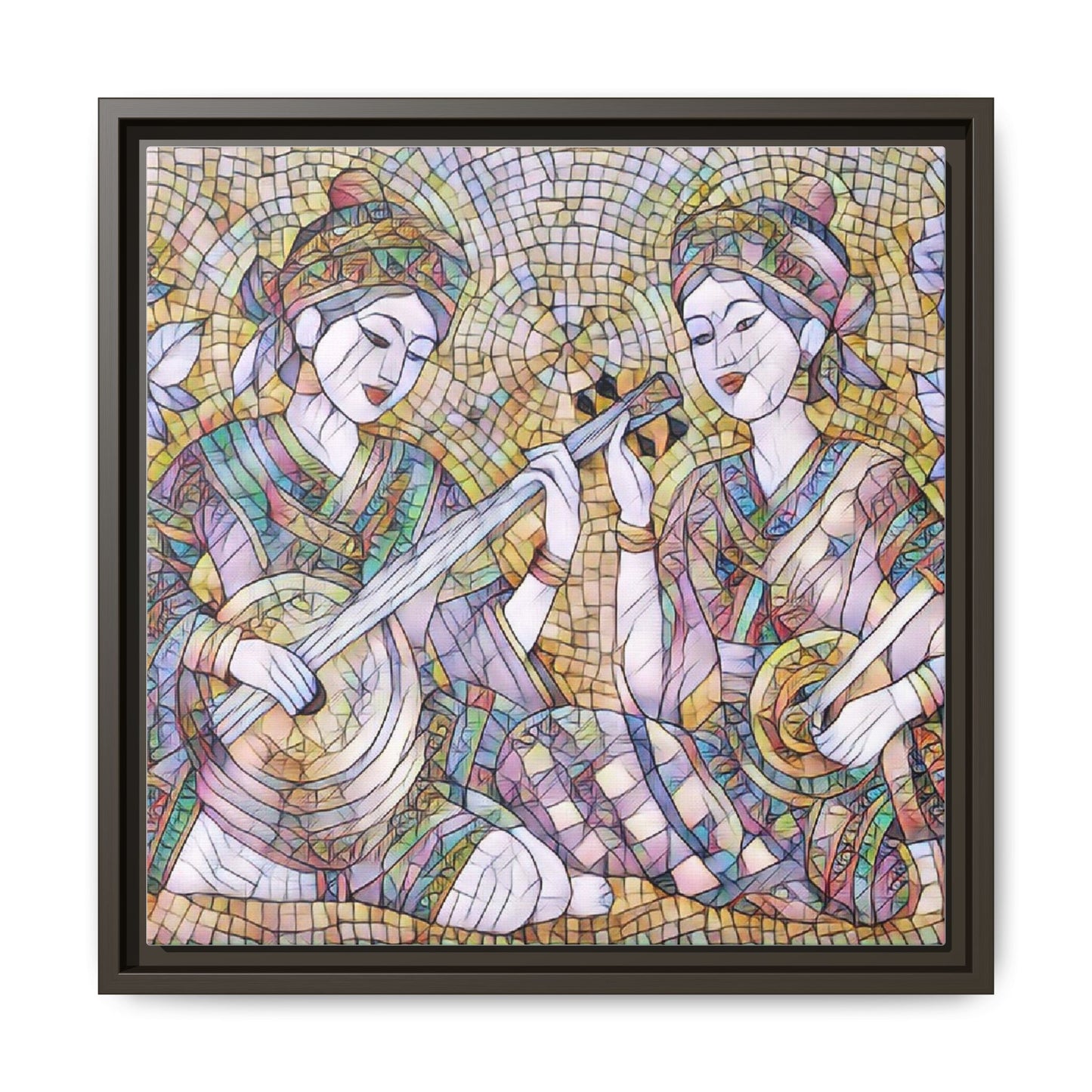 Framed Mosaic Musician Canvas Art — Ethnic Duo Wall Decor