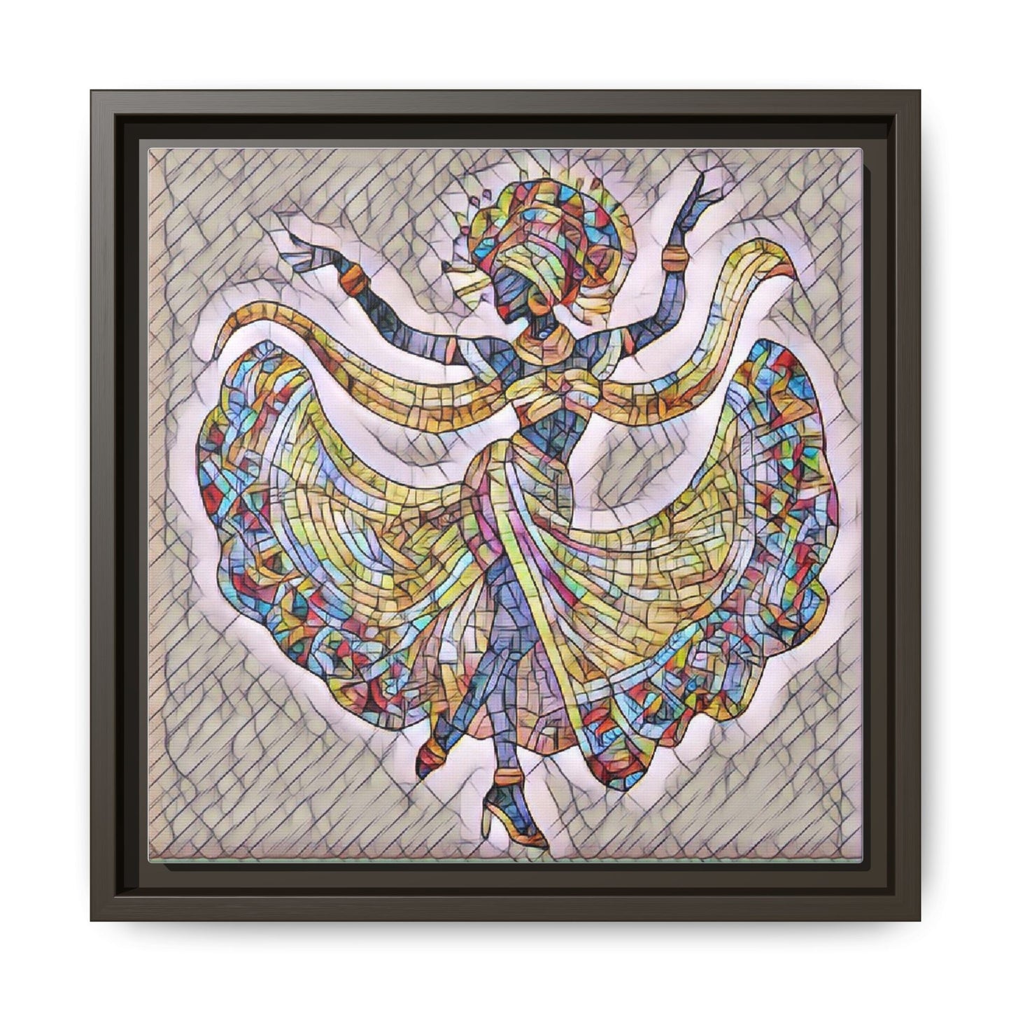 Colorful Mosaic Dancer Framed Canvas Art
