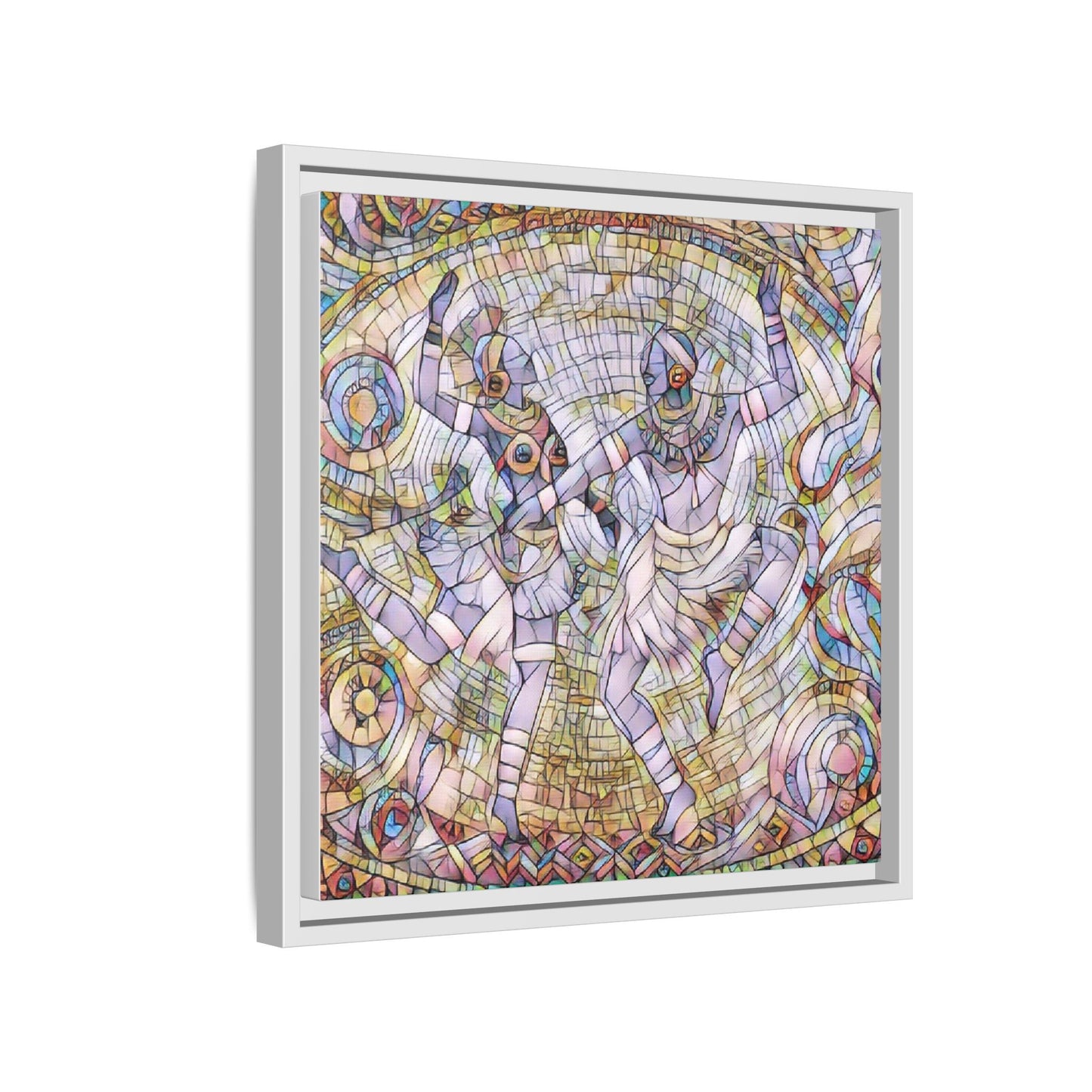 Abstract Dancers Matte Framed Canvas Wall Art — Multi‑Color Stained Glass Style