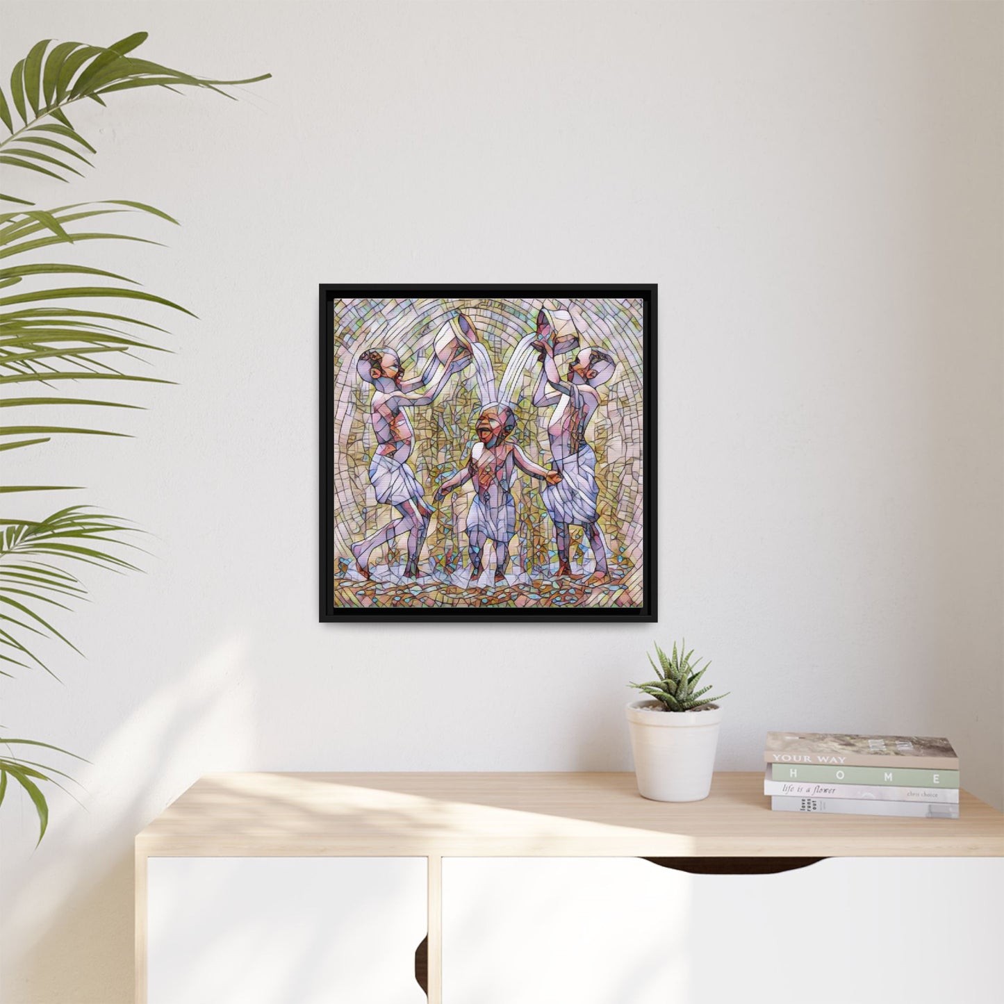 Framed Matte Canvas Art – Joyful Water Dance Family Stained-Glass Print