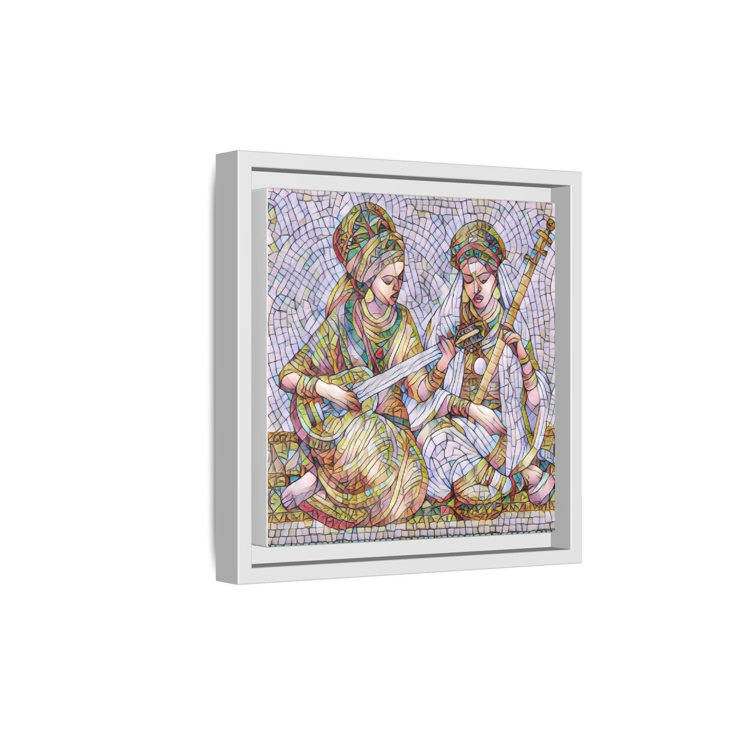 Framed Mosaic Art Print — Two Women Playing Lutes (Matte Canvas)