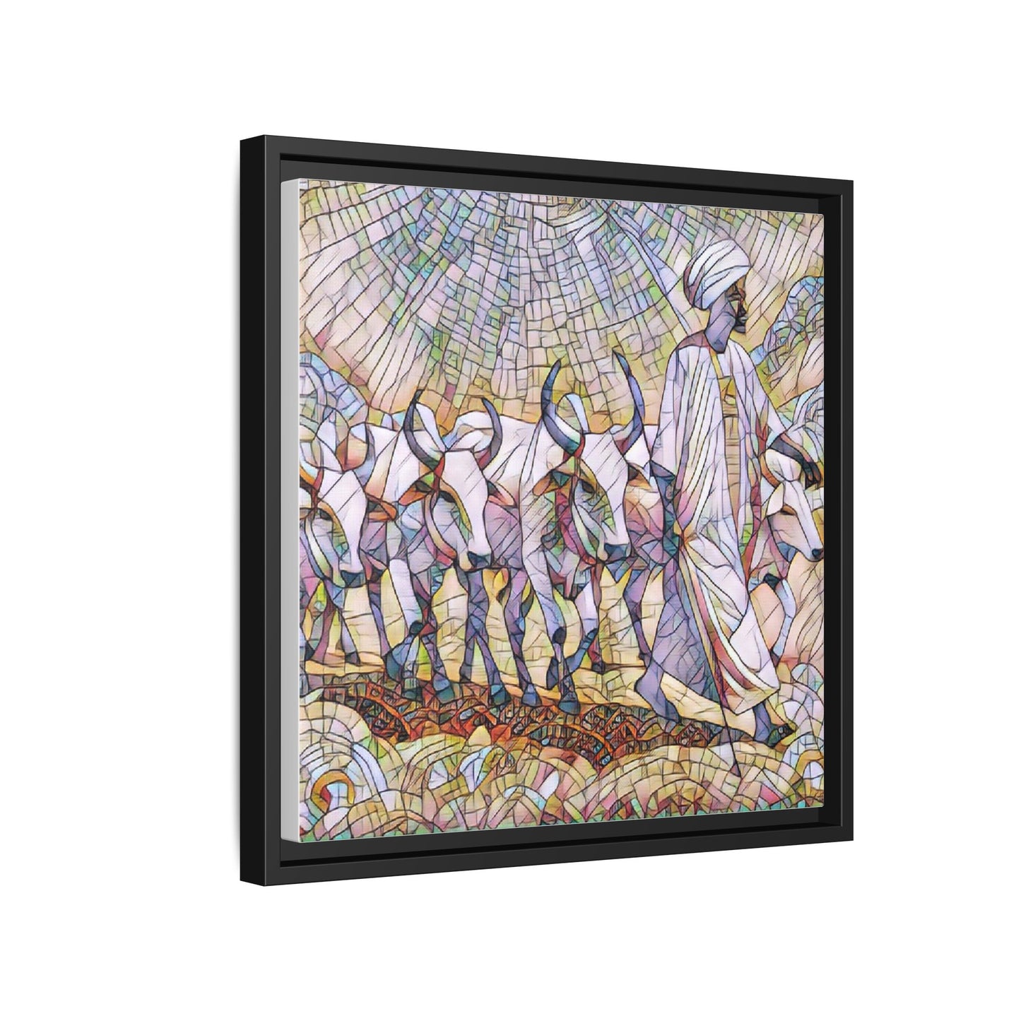 Framed Matte Canvas Art — African Herdsman Mosaic Print