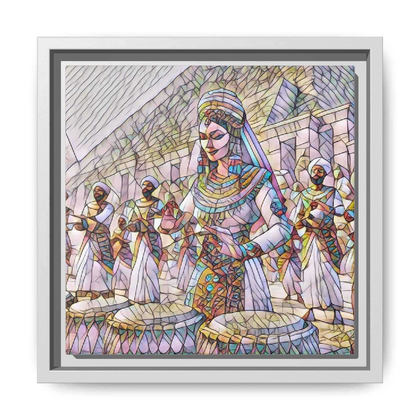 Egyptian Drummers Framed Canvas Art — Colorful Egyptian Dancer Wall Decor