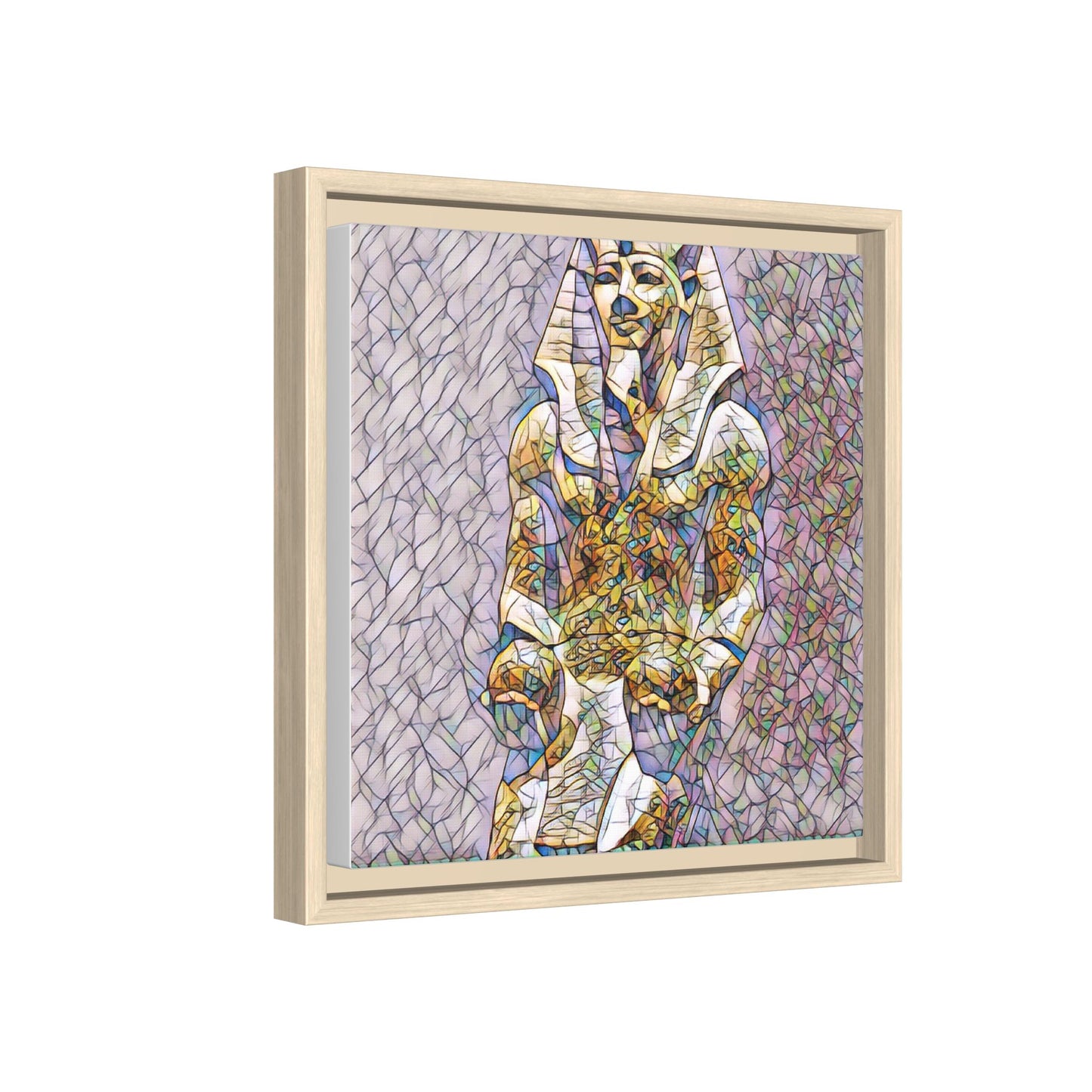 Framed Abstract Pharaoh Matte Canvas Wall Art — Multicolor Egyptian Statue Print