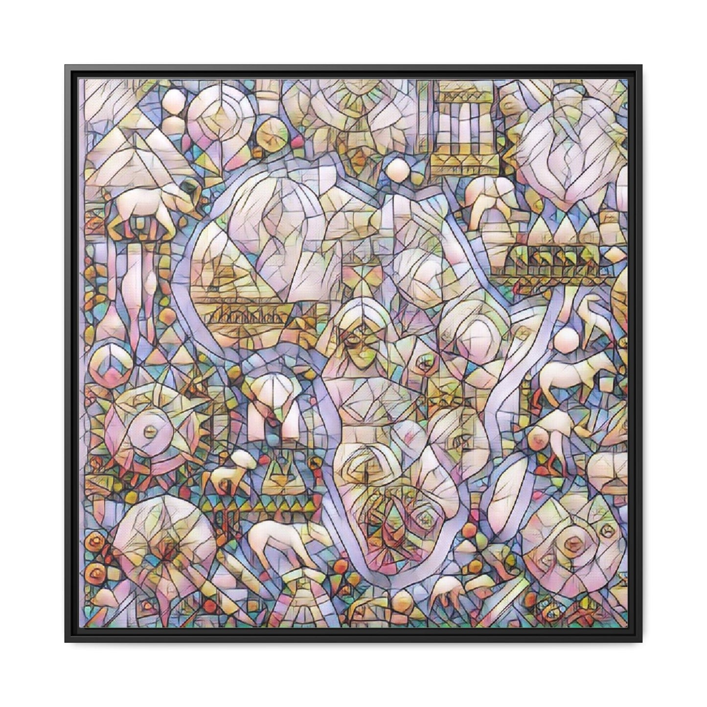 Abstract Stained-Glass Style Framed Canvas Print