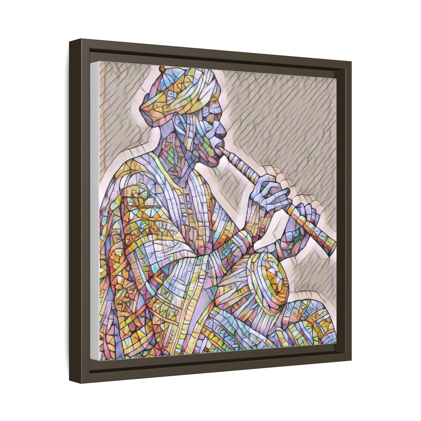 Framed Canvas Art — Colorful Middle Eastern Flute Player Print