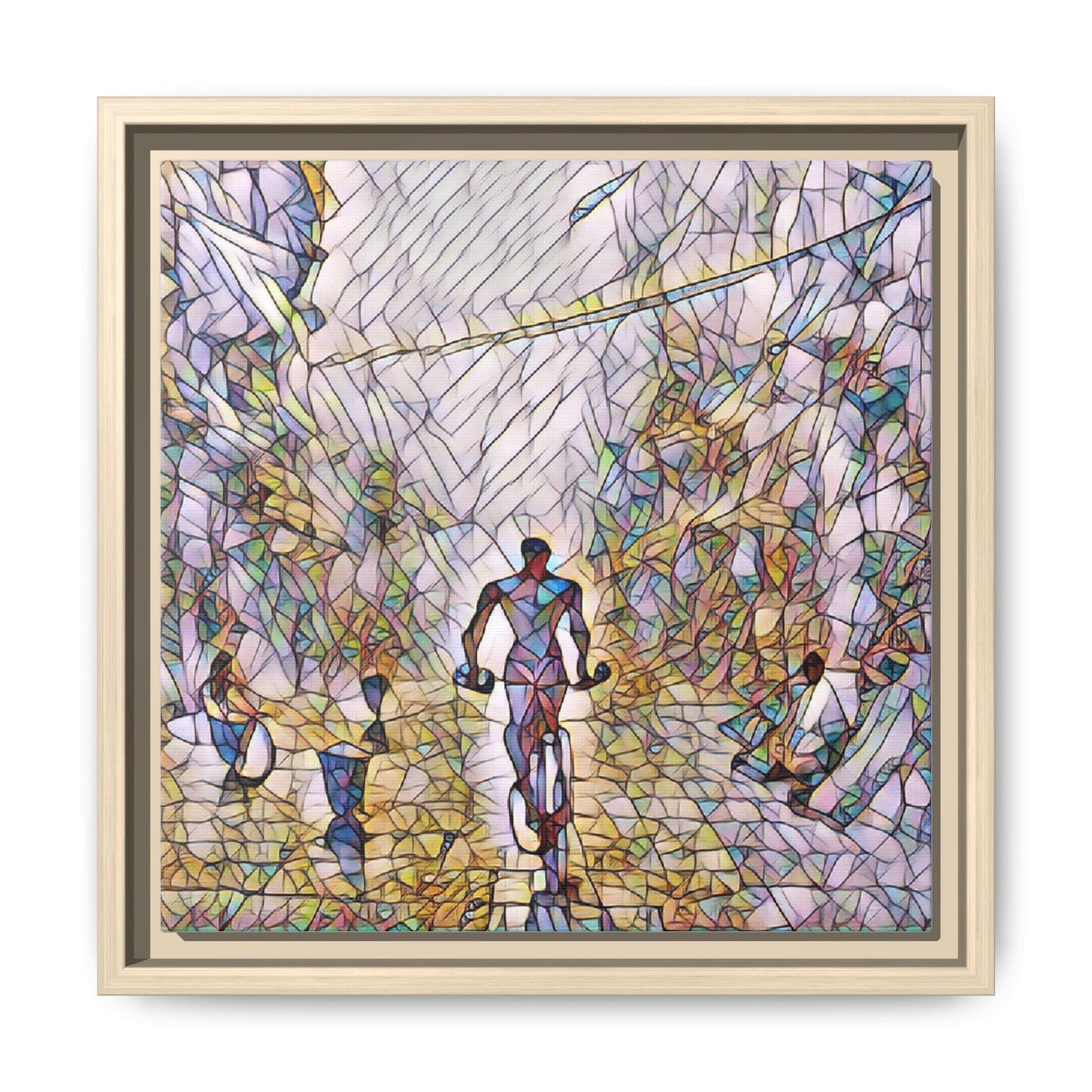 Cyclist Stained-Glass Matte Canvas Framed Wall Art