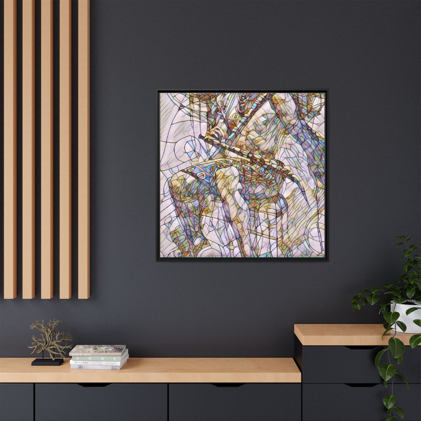Framed Abstract Musician Canvas Art — Multi‑Color Jazz Saxophone Print