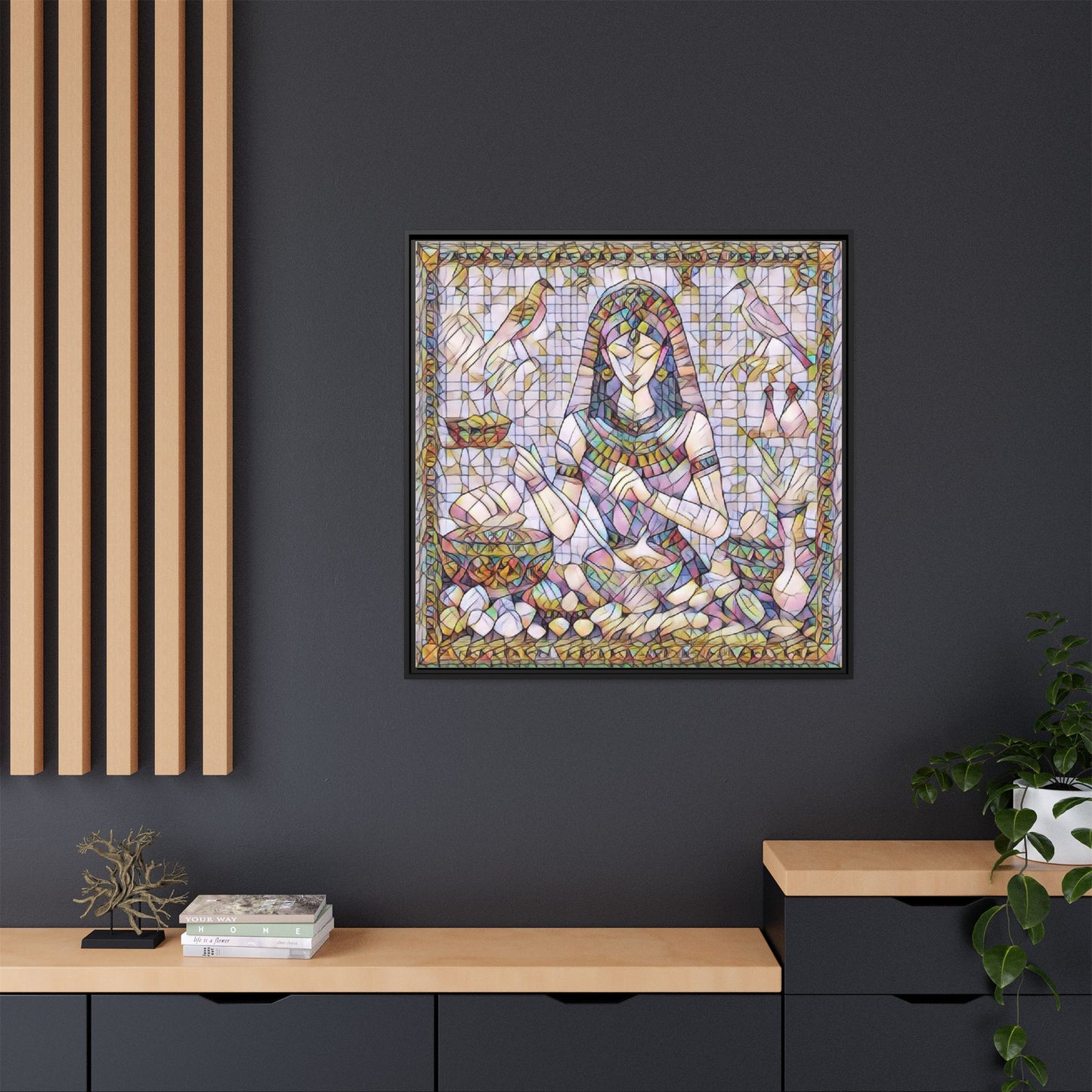 Egyptian Goddess Mosaic Framed Canvas Art