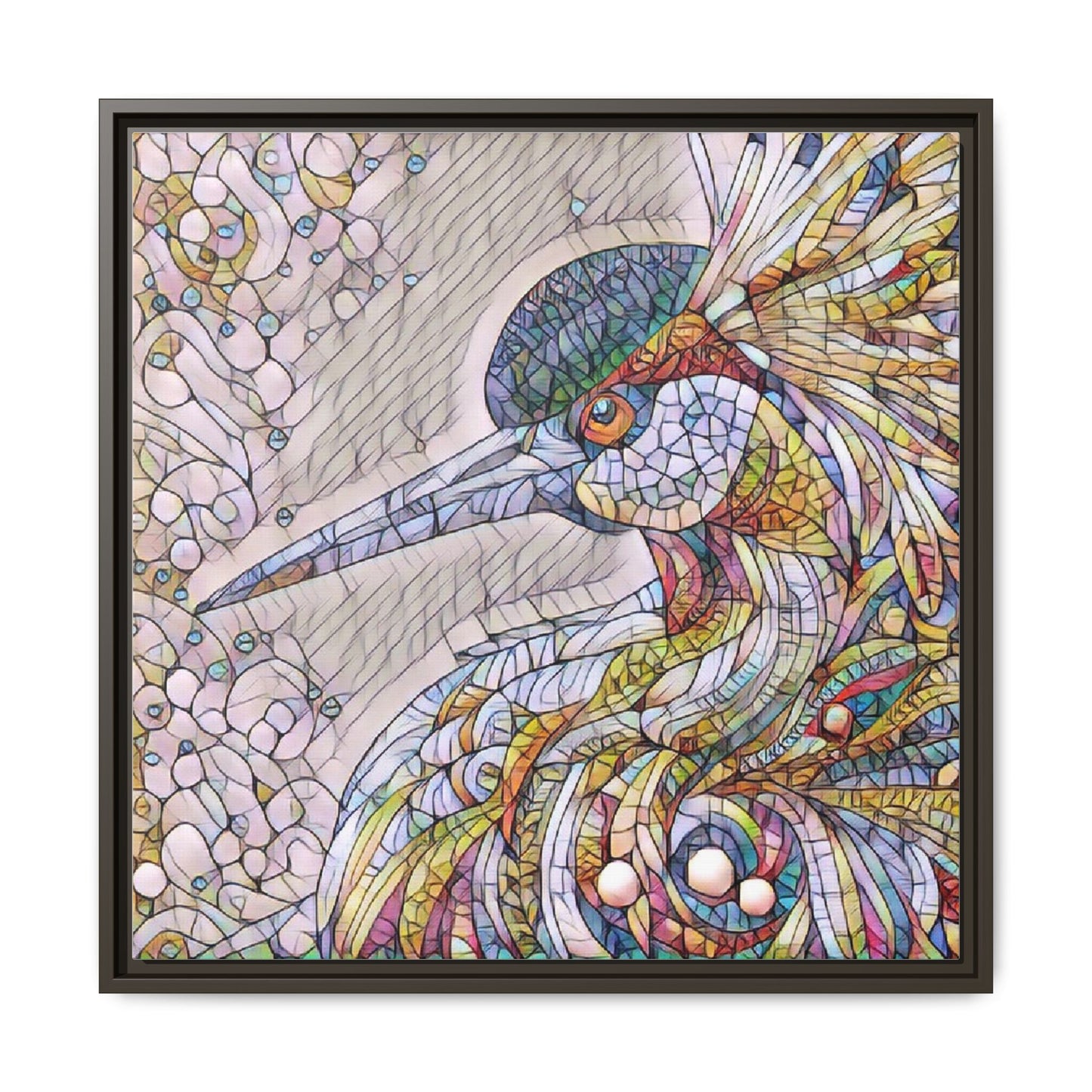 Colorful Stained-Glass Heron Matte Canvas Framed Wall Art