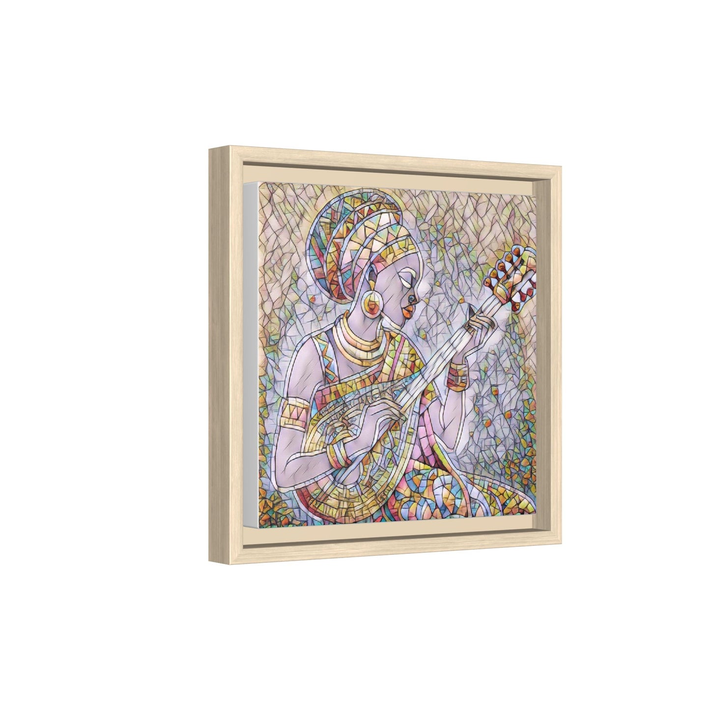 Framed Canvas Art — Colorful African Woman Playing Lute (Matte Multi‑Color)