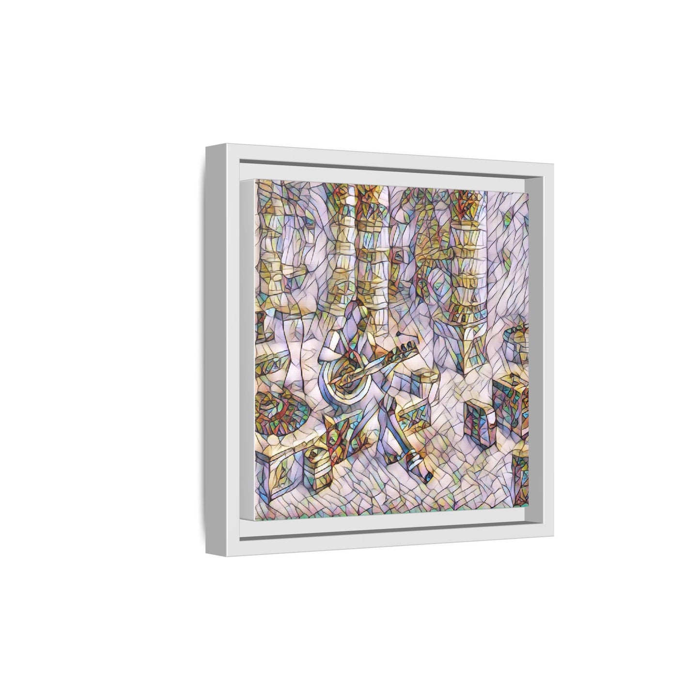 Framed Matte Canvas Art - Abstract Guitarist in Colorful Mosaic