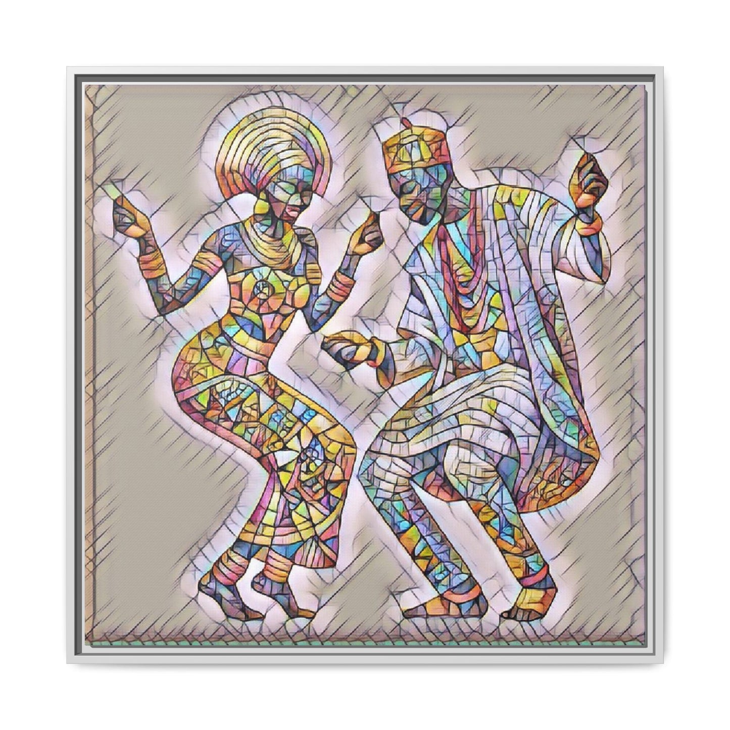 Afrobeat Dancers Framed Canvas Art — Colorful Mosaic African Dance Print
