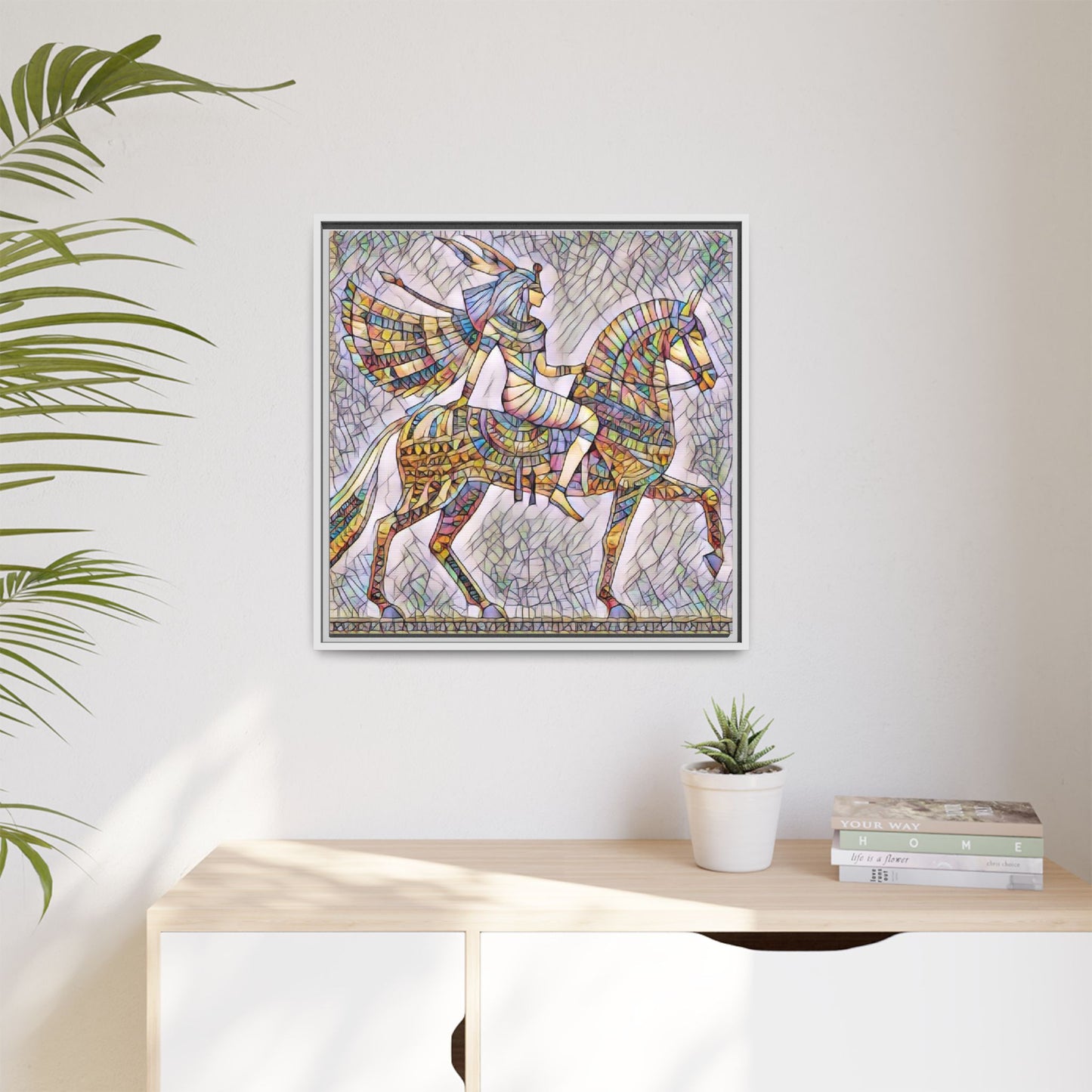 Stained-Glass Style Egyptian Horseman Framed Canvas Print