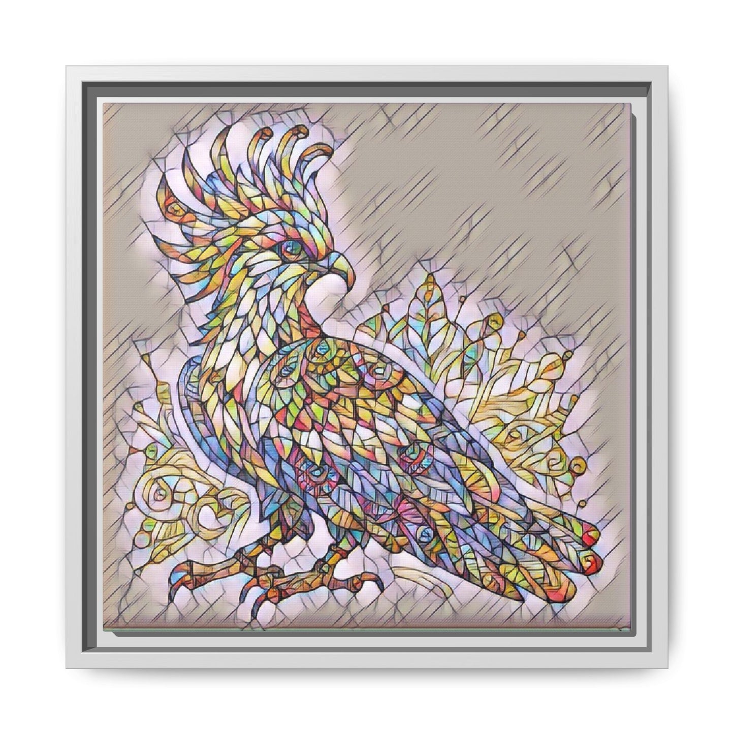 Colorful Stained-Glass Cockatoo Matte Framed Canvas