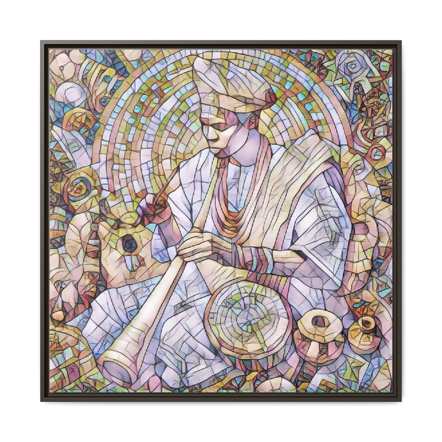 Framed Matte Canvas Print — African Drummer Mosaic Art