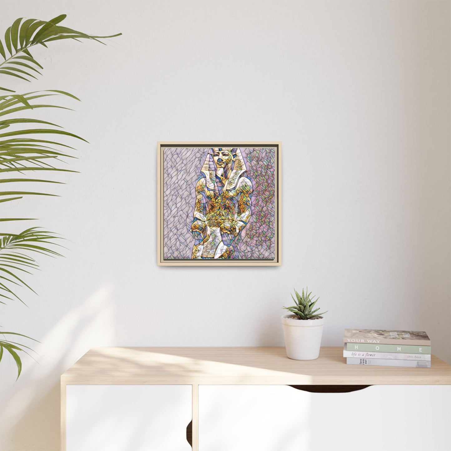 Framed Abstract Pharaoh Matte Canvas Wall Art — Multicolor Egyptian Statue Print