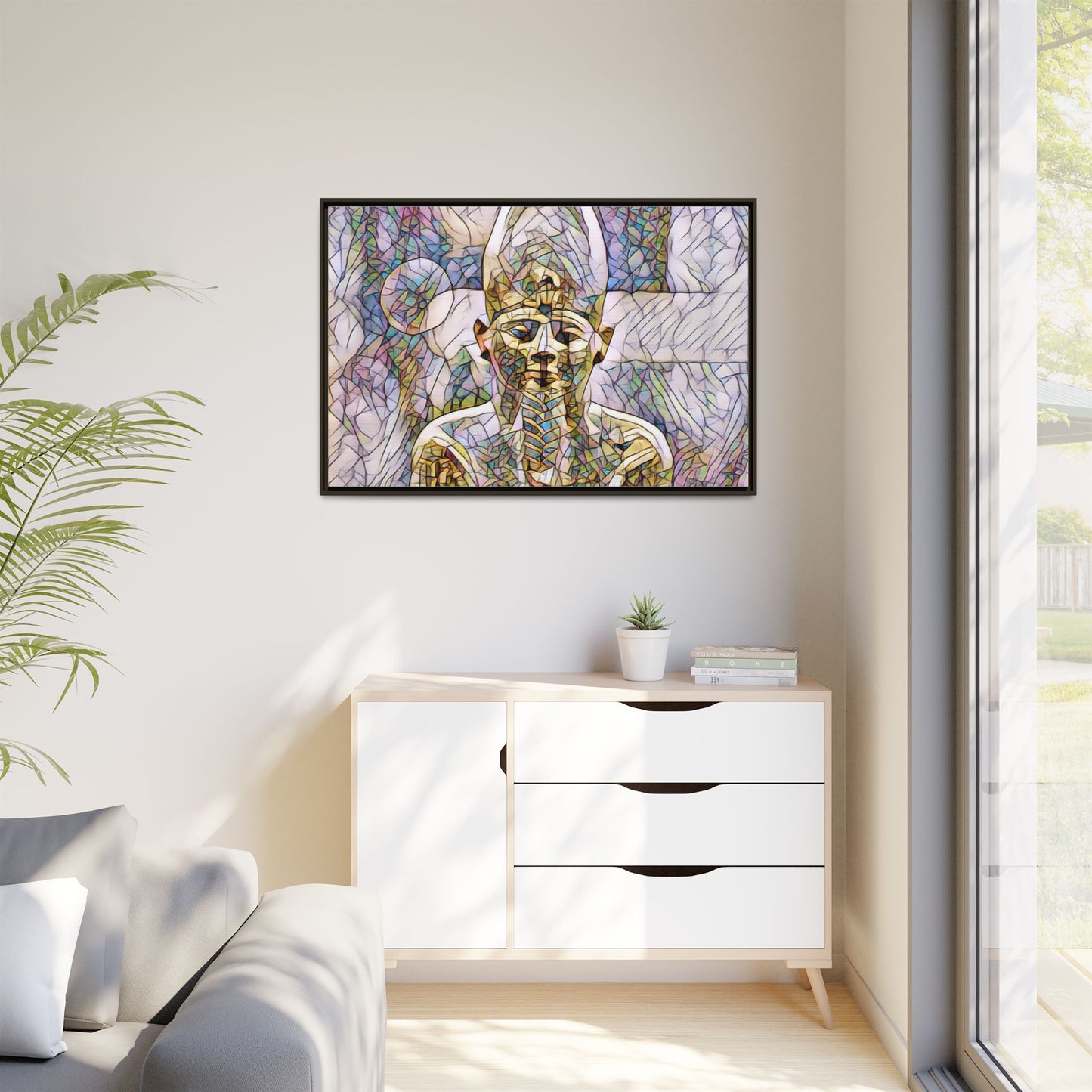 Egyptian Pharaoh Stained-Glass Style Matte Canvas Print, Framed