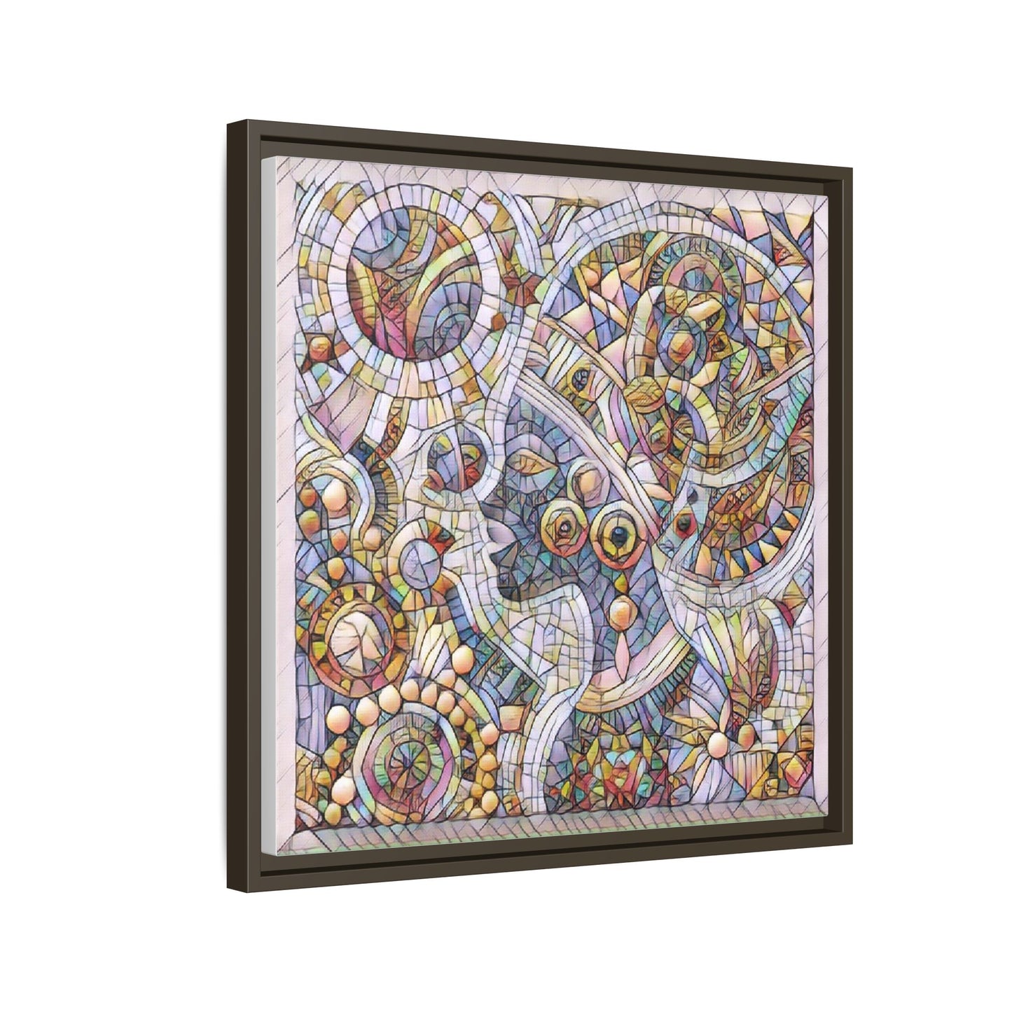 Abstract Mosaic Framed Canvas Art — Multicolor Geometric Wall Decor