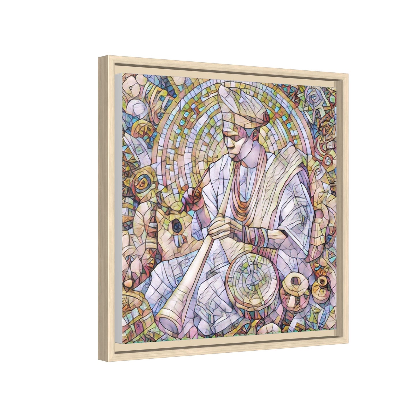 Framed Matte Canvas Print — African Drummer Mosaic Art