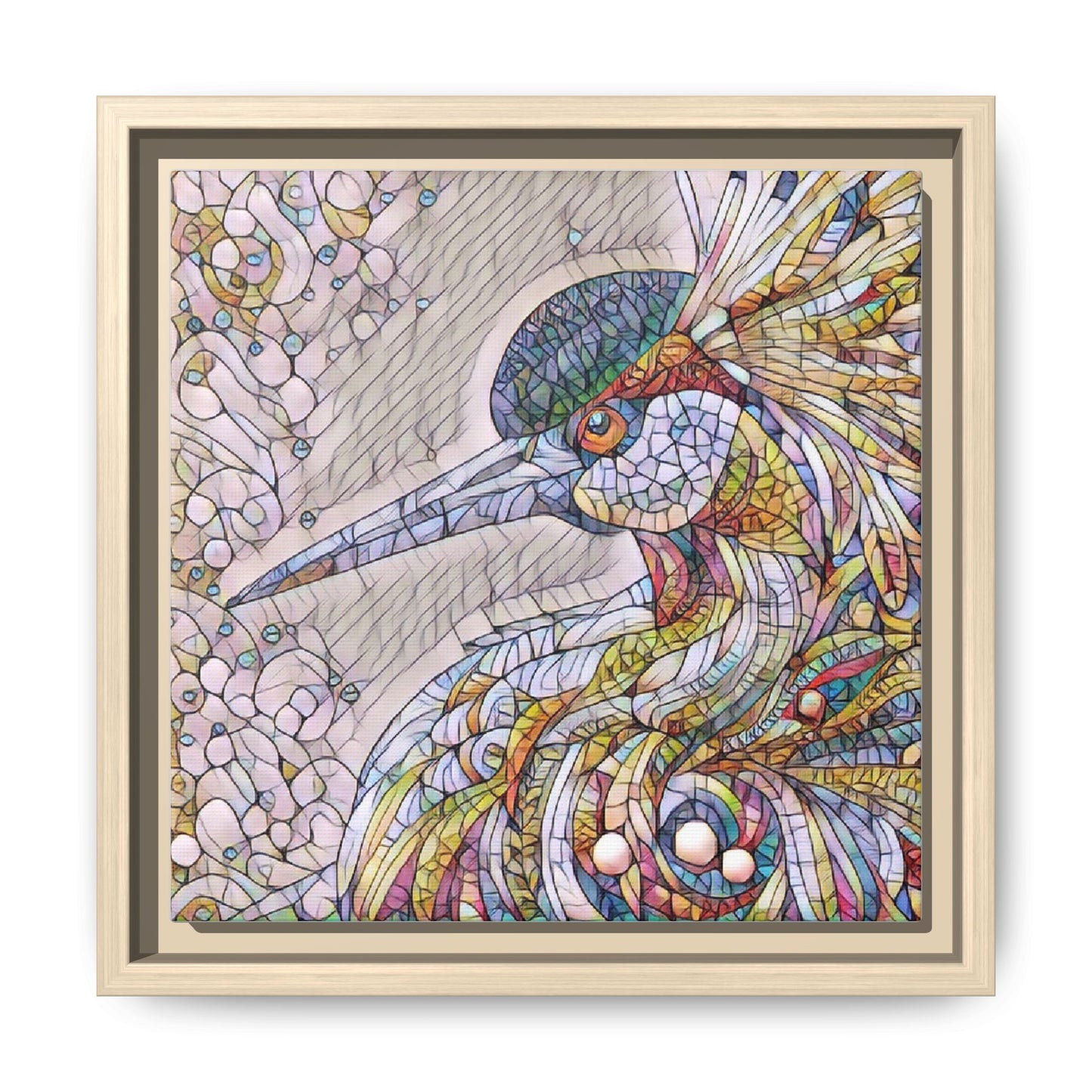 Colorful Stained-Glass Heron Matte Canvas Framed Wall Art