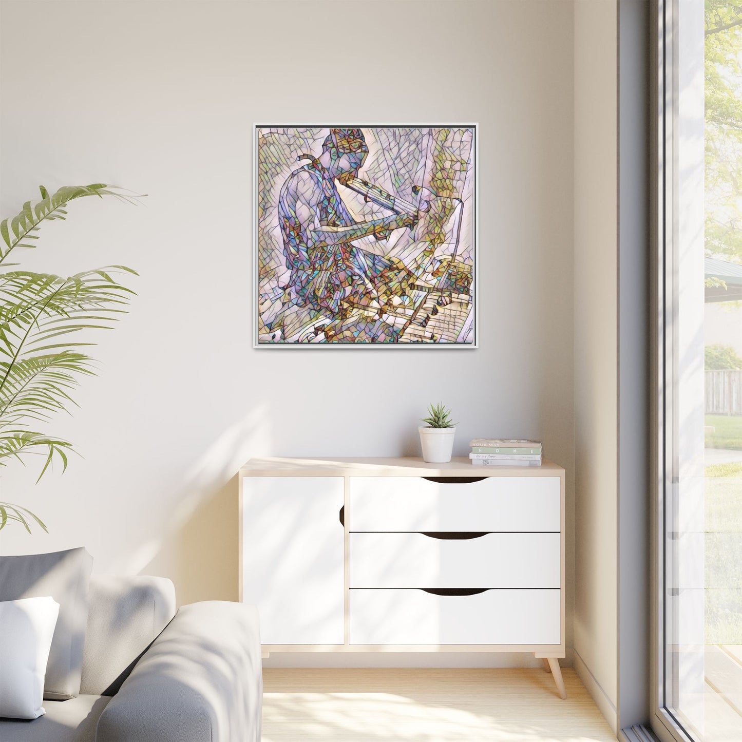 Abstract Violinist Matte Framed Canvas – Colorful Musical Art Print