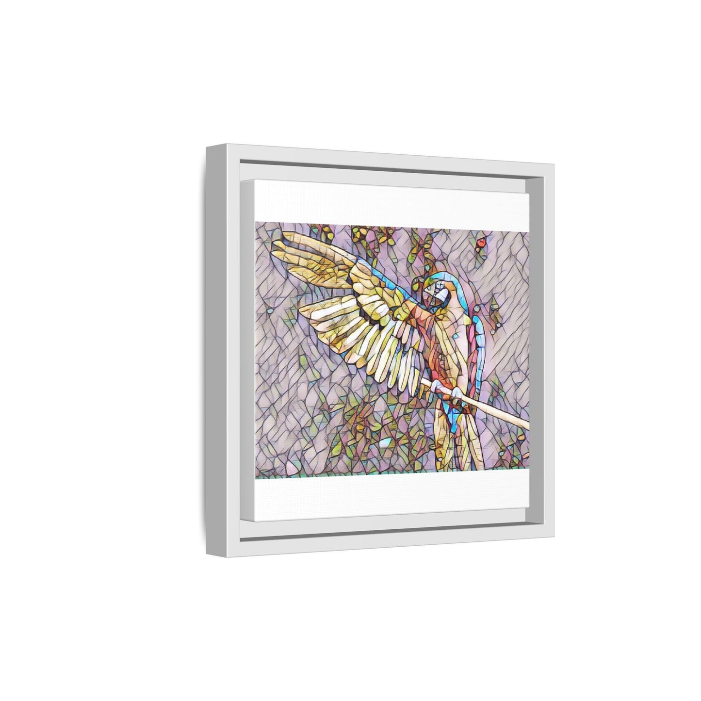 Framed Parrot Stained-Glass Art Print — Matte Canvas Wall Decor
