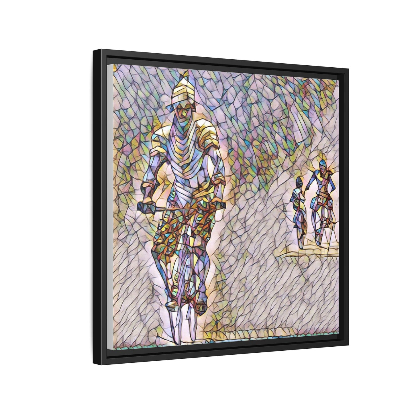 Cyclists Mosaic Matte Canvas Framed Wall Art