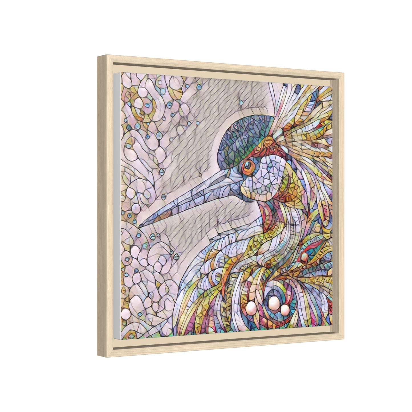 Colorful Stained-Glass Heron Matte Canvas Framed Wall Art