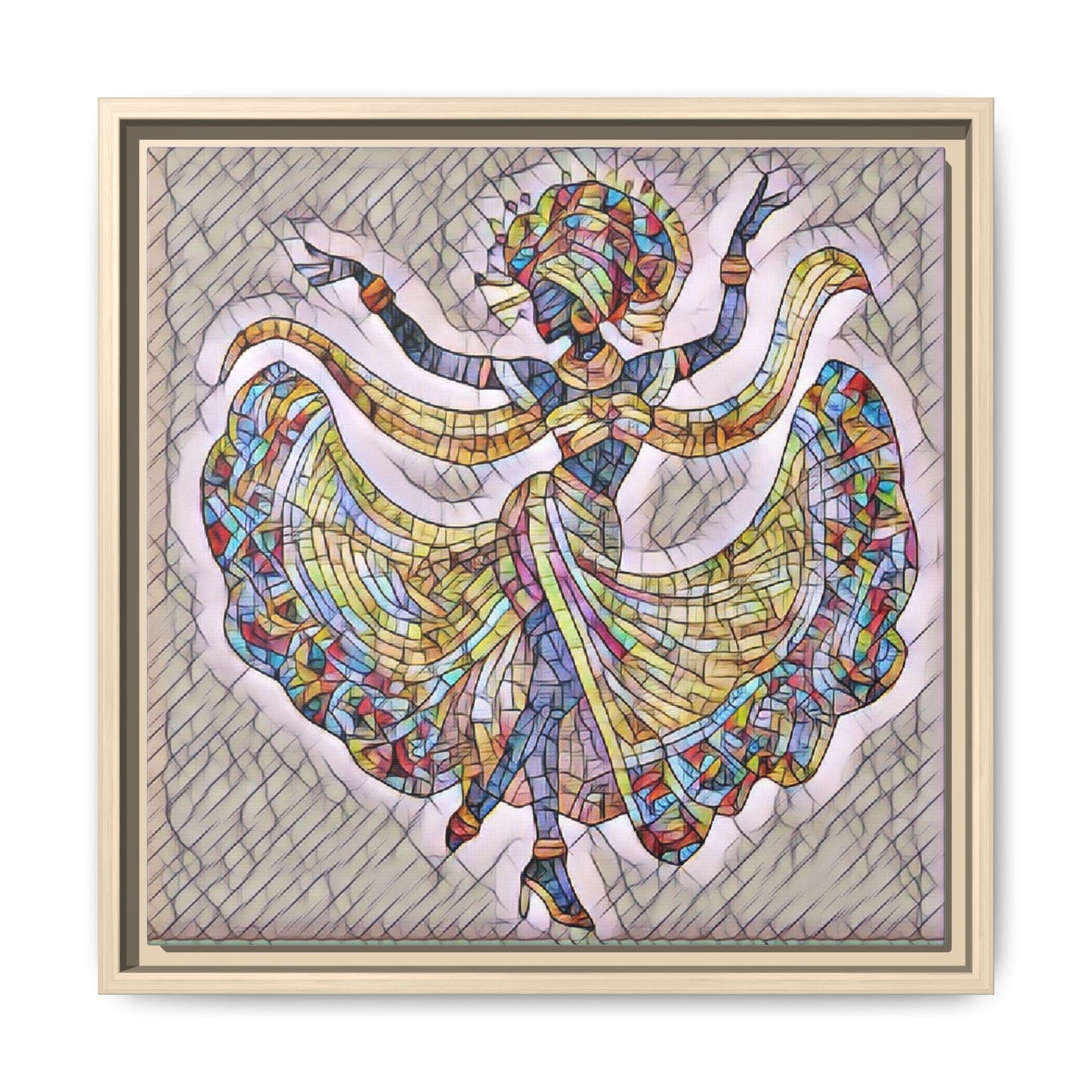 Colorful Mosaic Dancer Framed Canvas Art