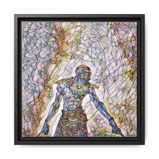 Stained Glass Warrior Matte Framed Canvas — Colorful Mythic Wall Art