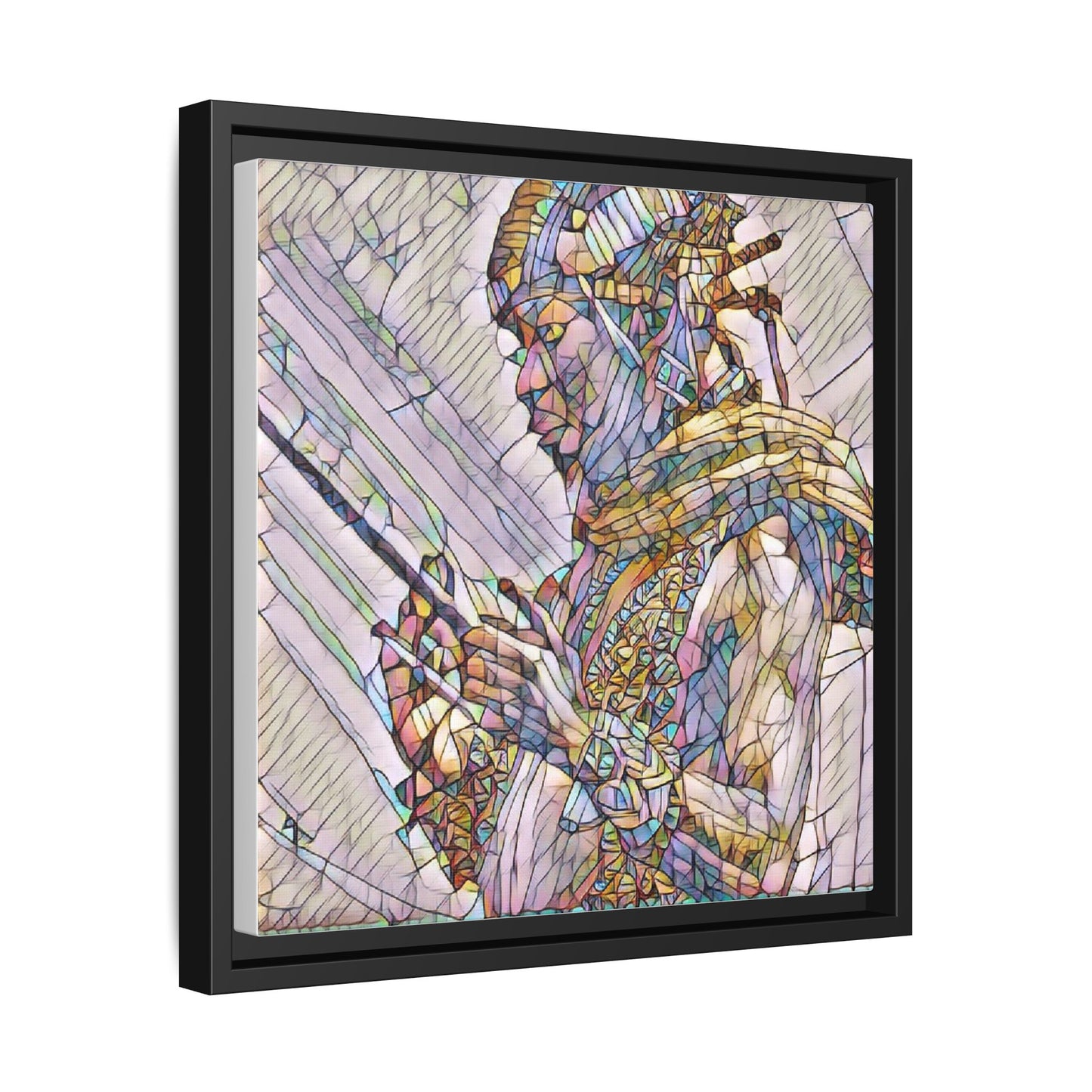 Framed Canvas Art - Colorful Tribal Warrior Portrait (Matte)