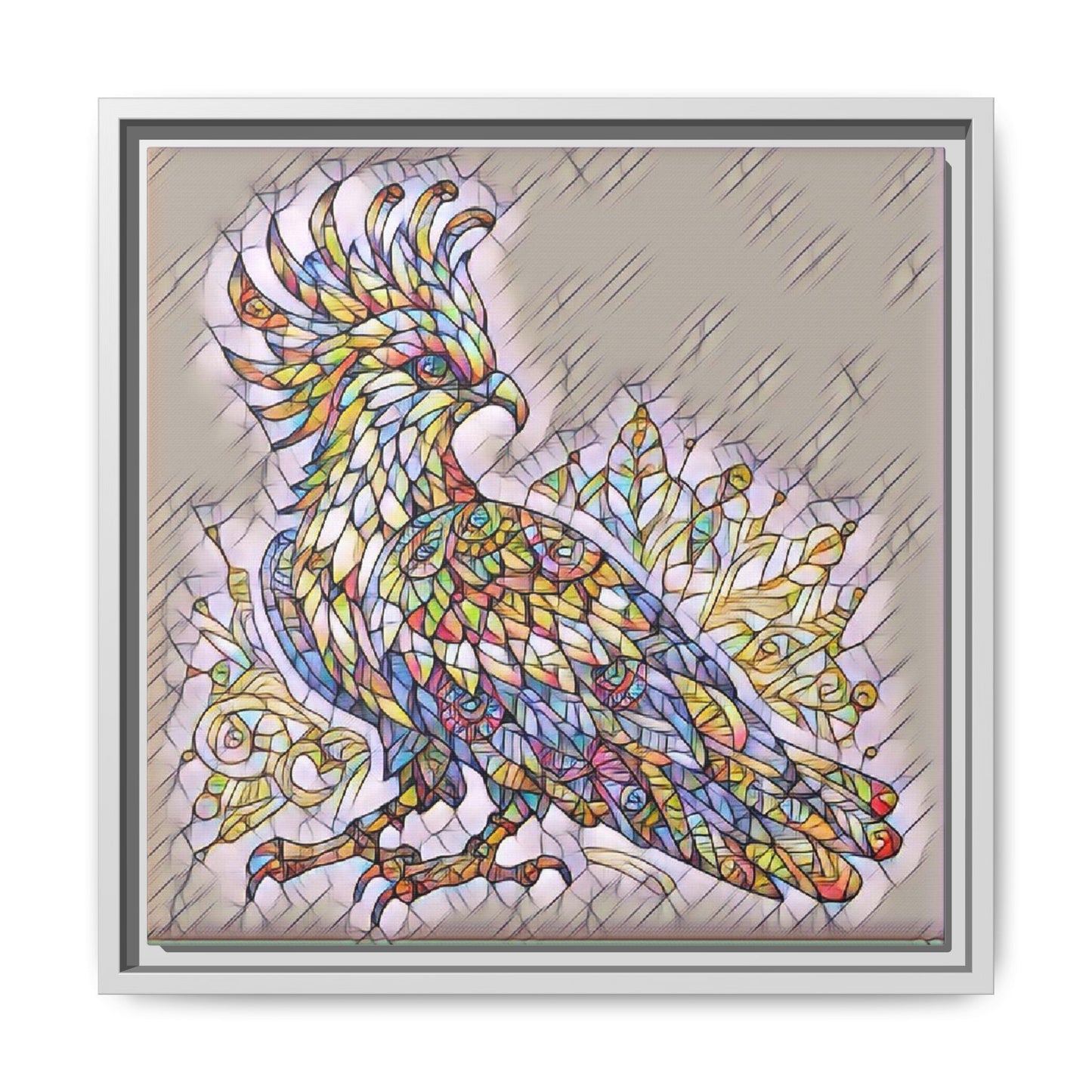 Colorful Stained-Glass Cockatoo Matte Framed Canvas
