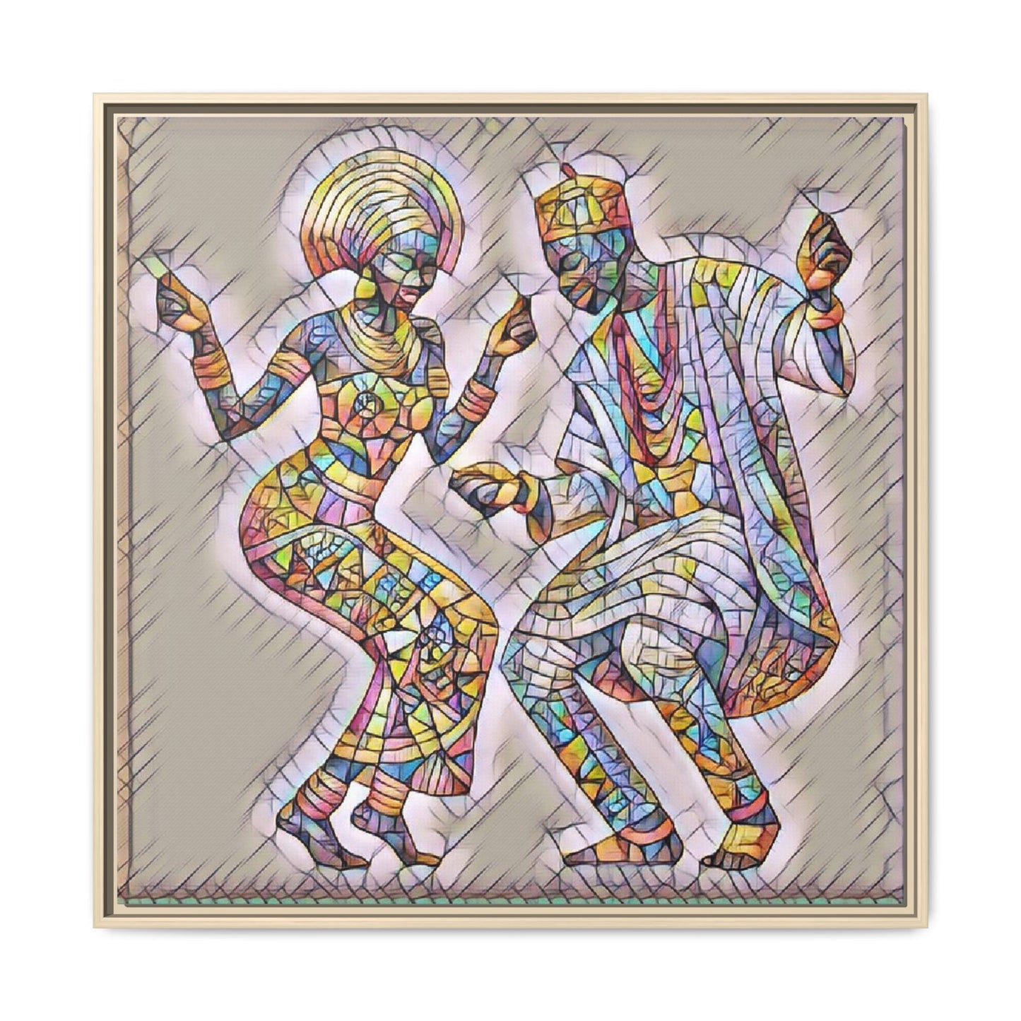 Afrobeat Dancers Framed Canvas Art — Colorful Mosaic African Dance Print