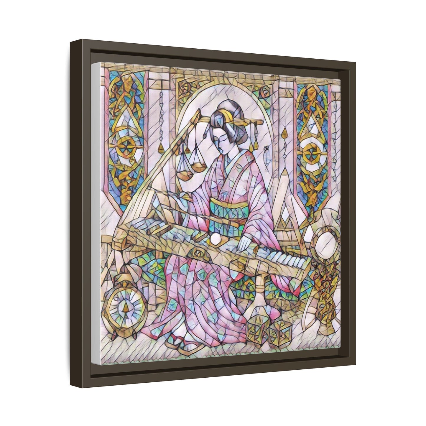 Framed Matte Canvas — Geisha Harp Stained-Glass Art Print