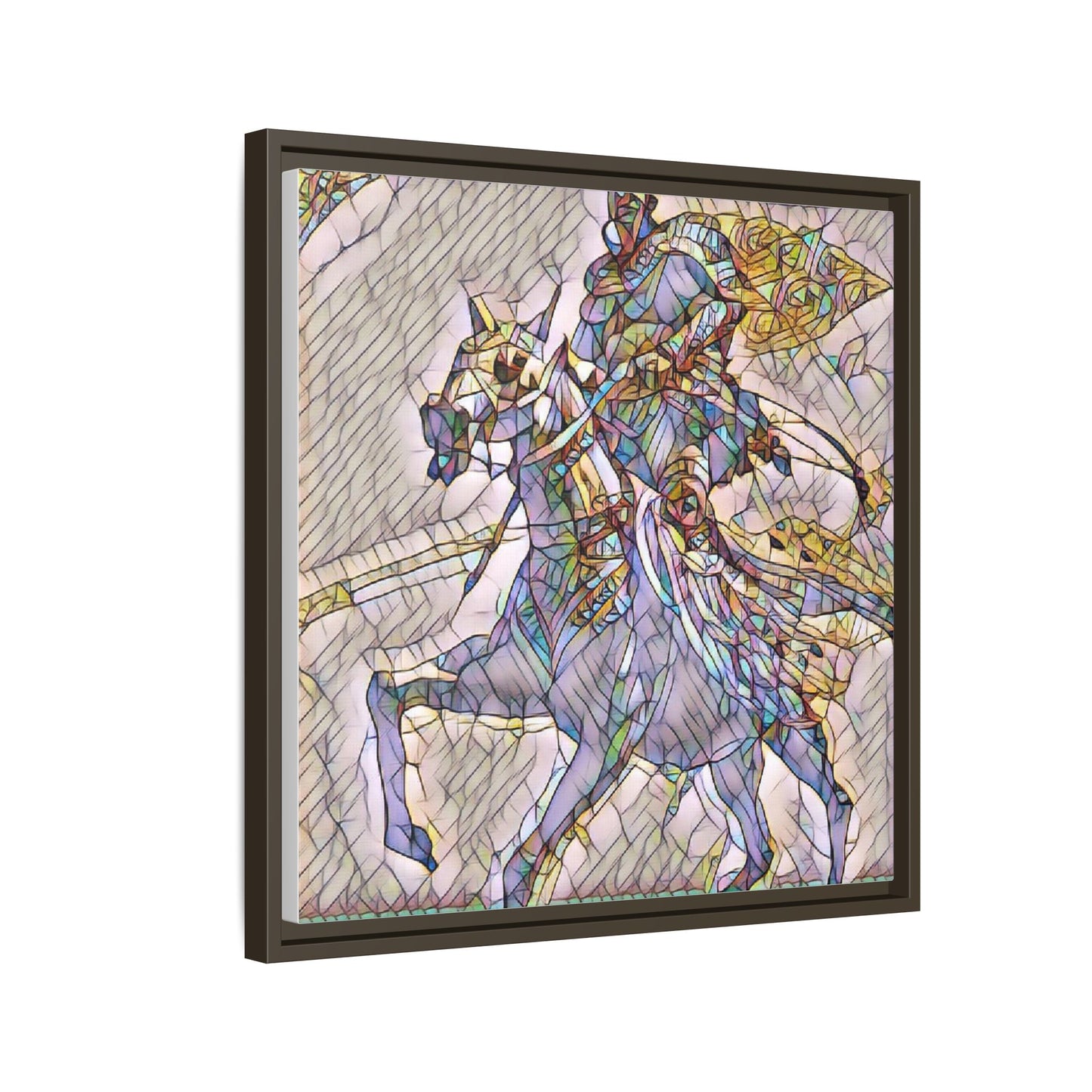 Framed Matte Canvas Art — Stained Glass Knight on Horse Fantasy Wall Decor