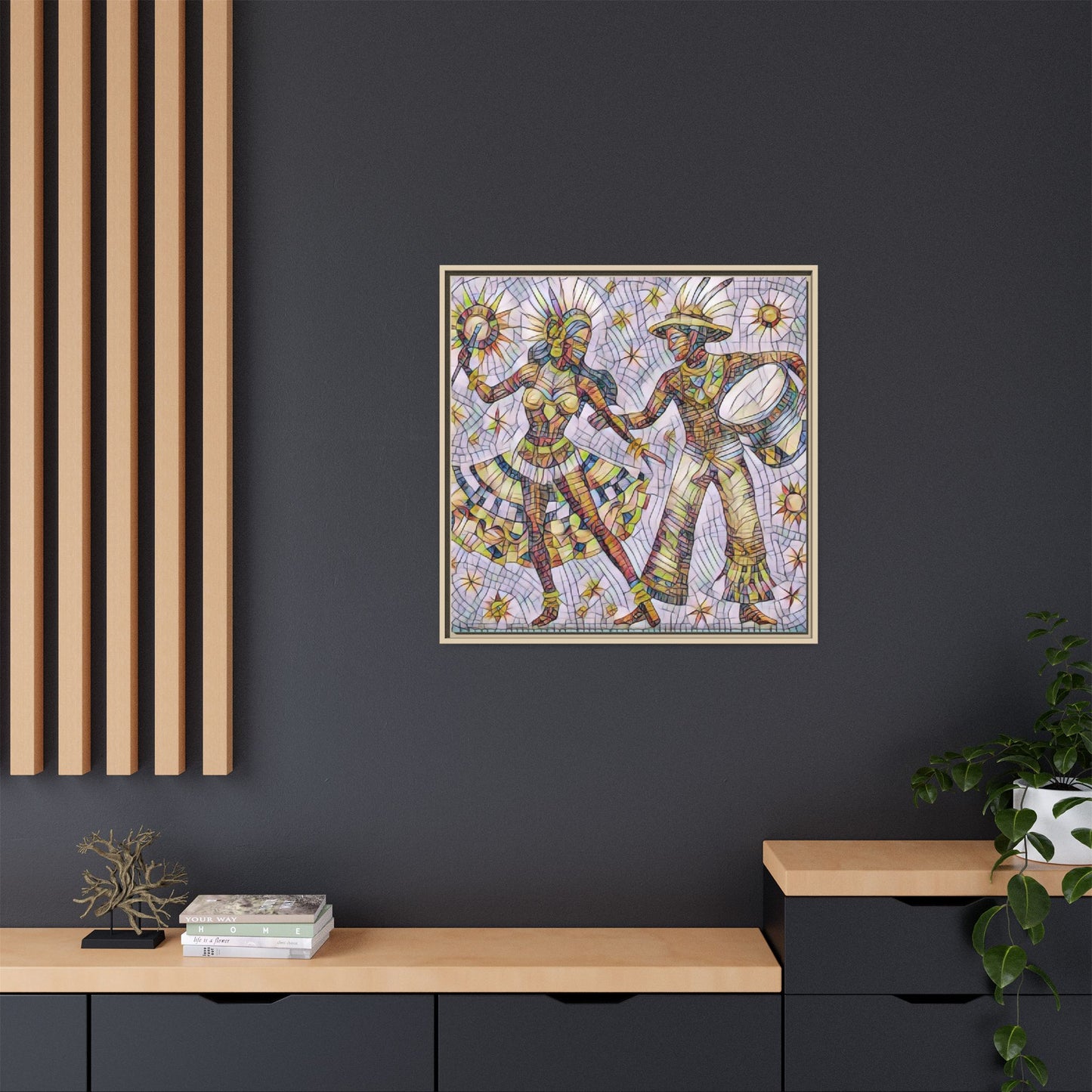Carnival Dancers Framed Canvas Art — Colorful Samba Rhythm Wall Decor