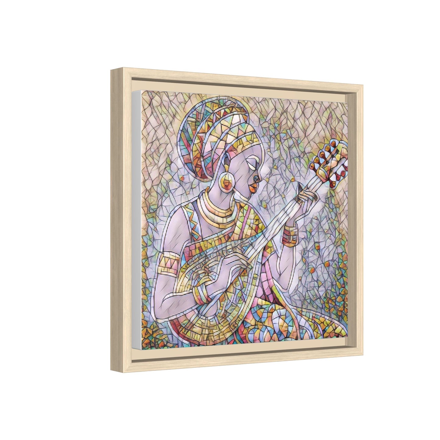 Framed Canvas Art — Colorful African Woman Playing Lute (Matte Multi‑Color)