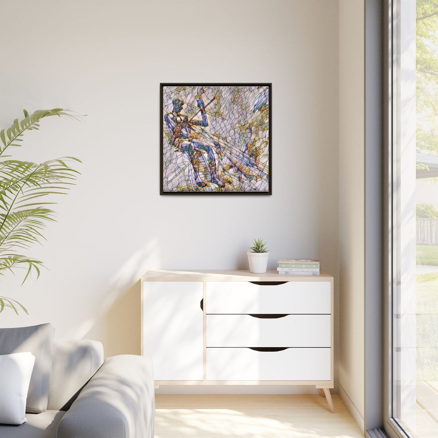 Abstract Stained-Glass Warrior Framed Canvas