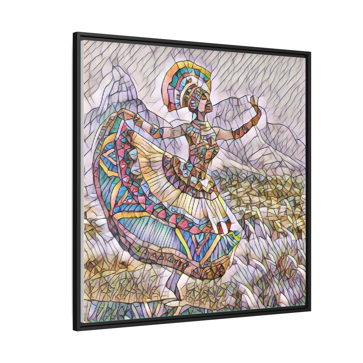 Ballerina Mosaic Framed Canvas Print — Colorful Ethnic Dance Wall Art