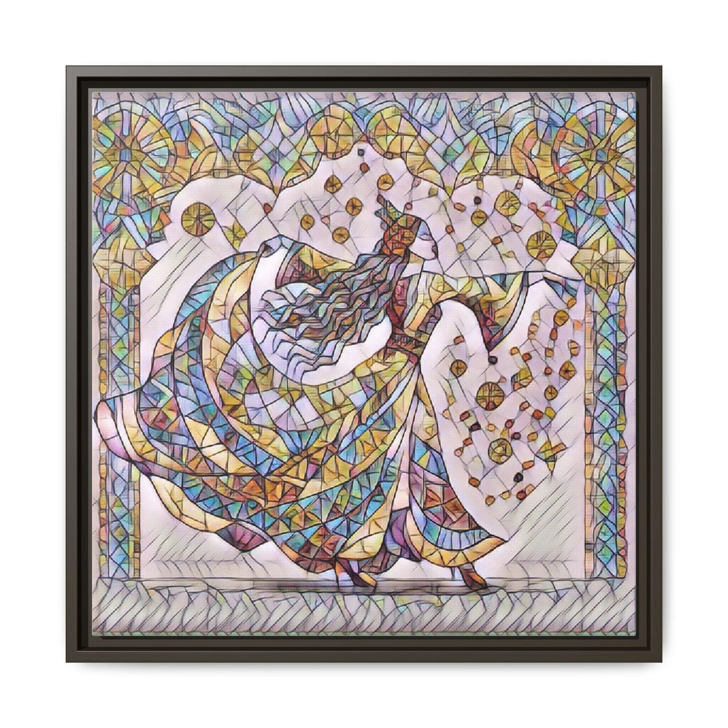 Stained Glass Dancing Dervish Framed Canvas Art