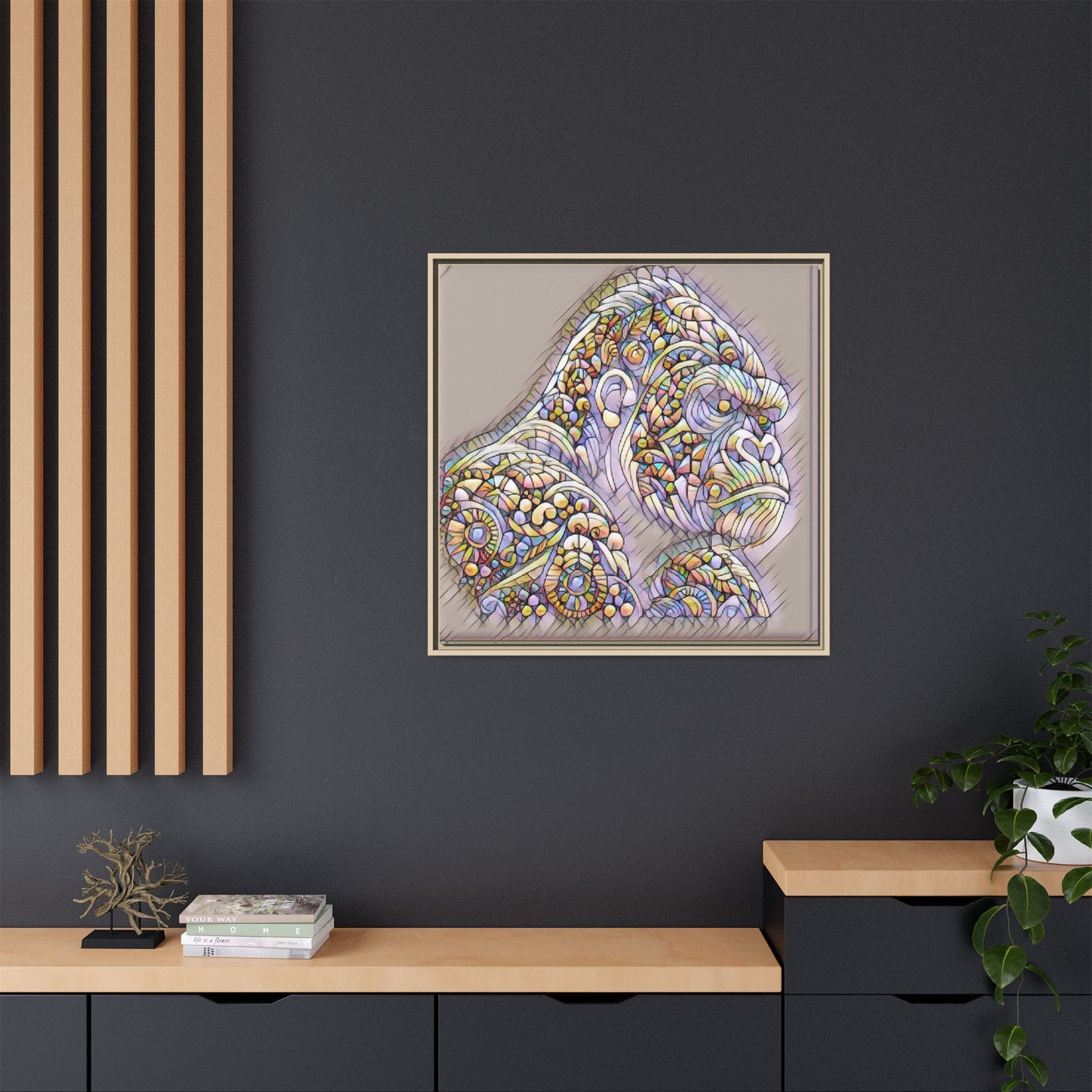 Colorful Ornate Gorilla Matte Canvas Framed Wall Art