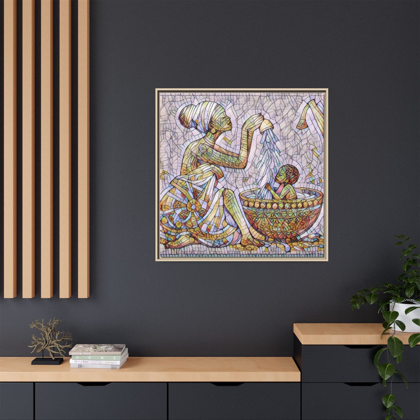 African Mother and Child Mosaic Matte Canvas (Framed)