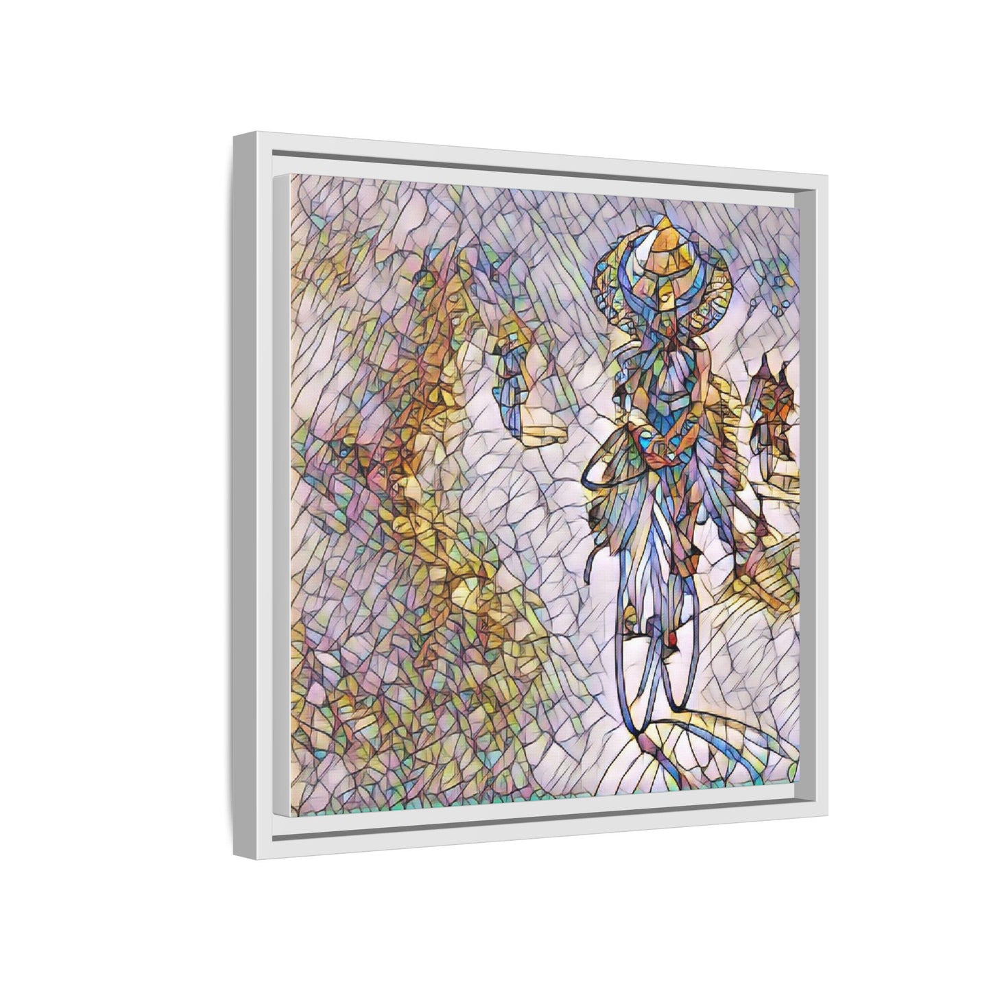 Abstract Cyclist Stained-Glass Art Print — Framed Matte Canvas