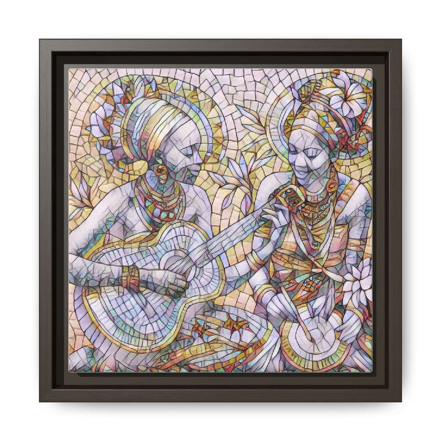 Framed Canvas Art – Colorful Mosaic Musicians Wall Decor